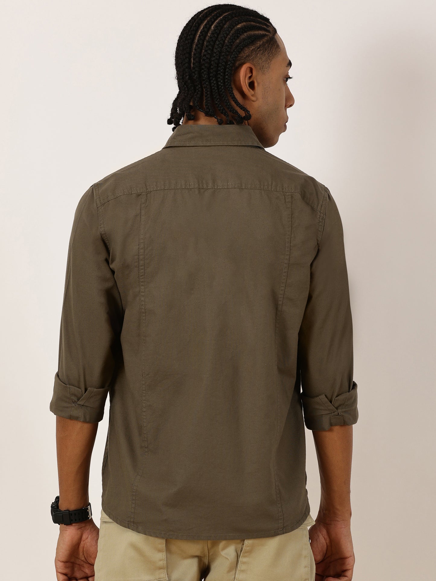 Multi Pocket with Zip Stretchable Green Cargo Shirt