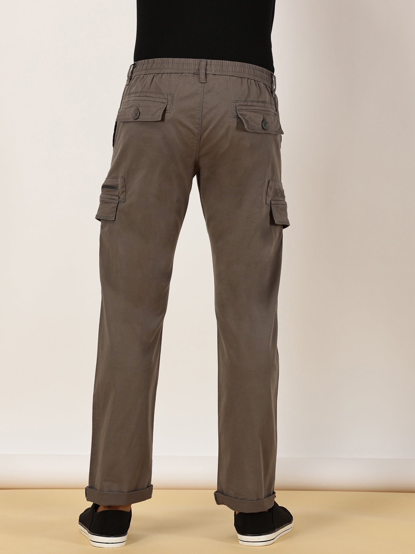 Elasticated Waist Multi Pocket Stretchable Grey Cargo