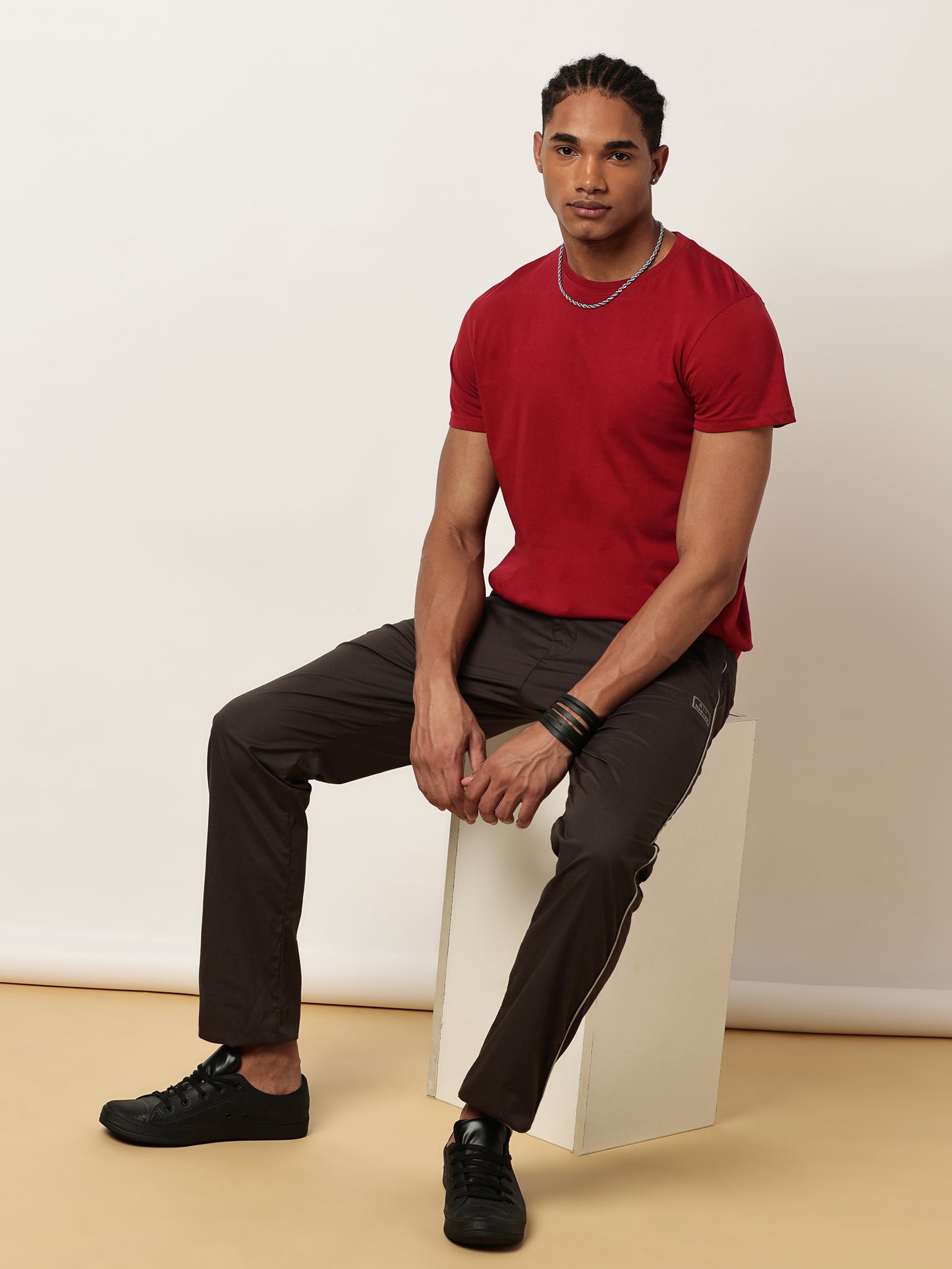 Elasticated Waist Zip Pocket Stretchable Grey Lounge Pants with Side Tape