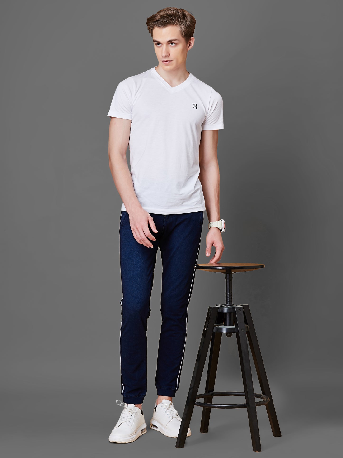 Elasticated Knit Denim Stretchable Lounge Pants with Side tape