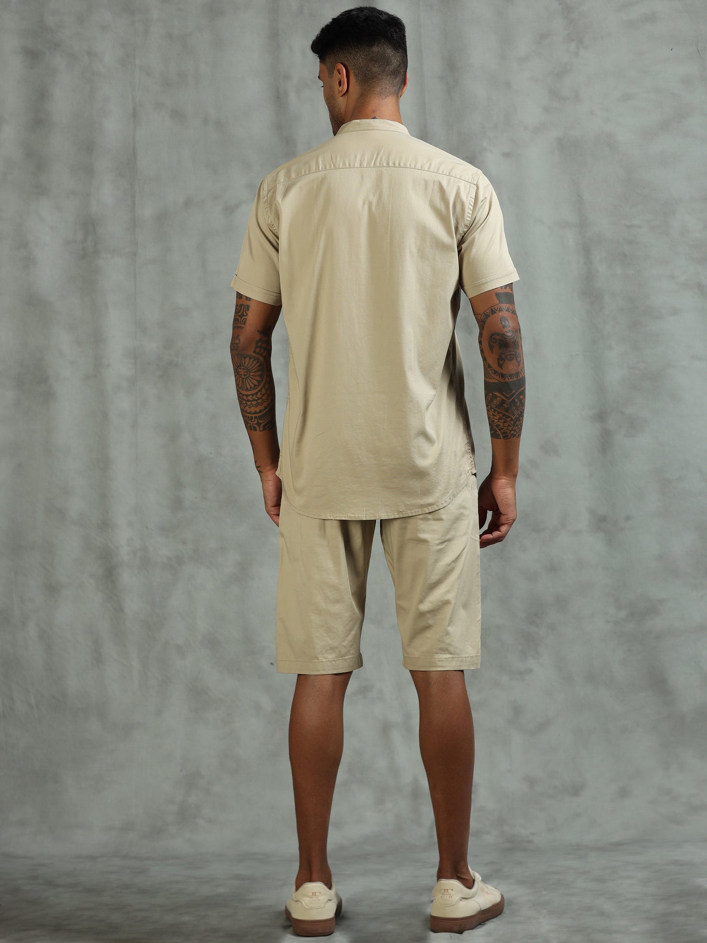 Beige Regular Fit Solid Co-ord Sets