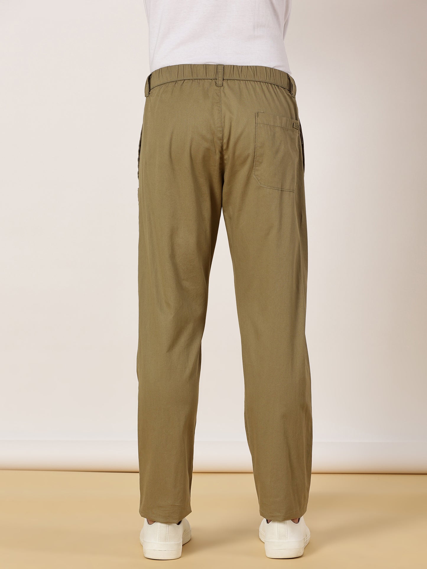 Light Weight Elasticated Waist Zip Pocket Khaki Lounge Pants