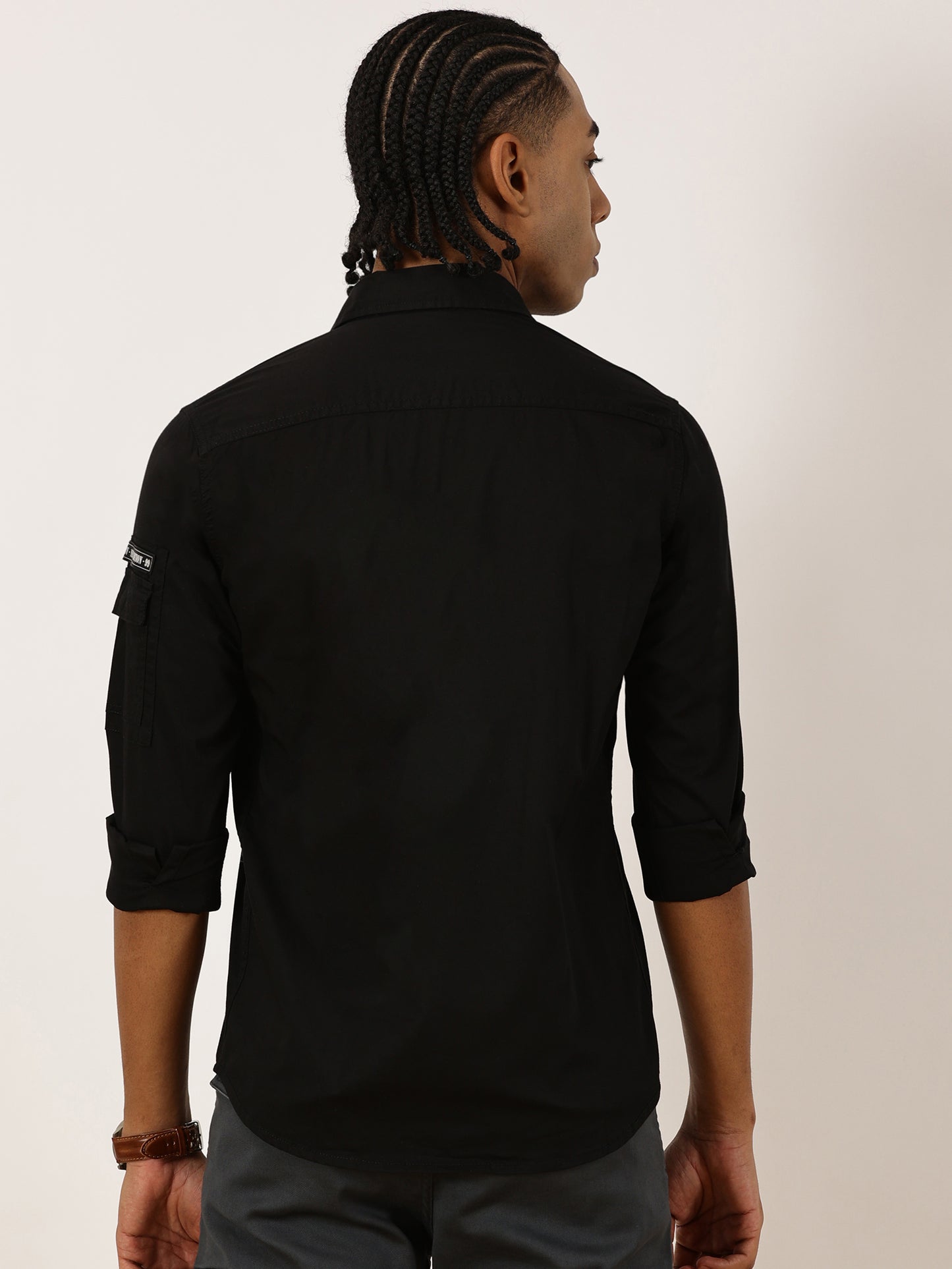 Zip Pocket Stretchable Black Cargo Shirt