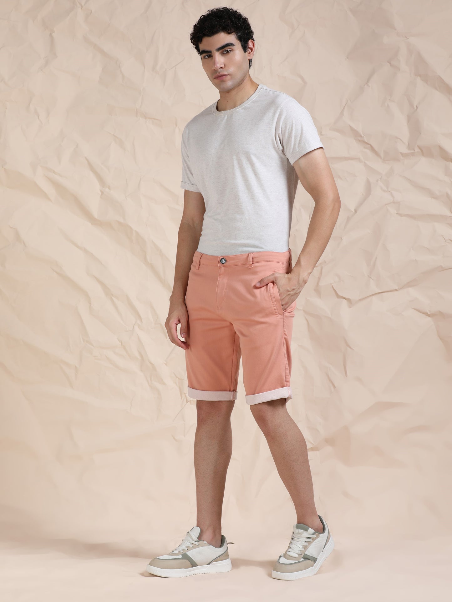 Cotton Lycra Peach Shorts