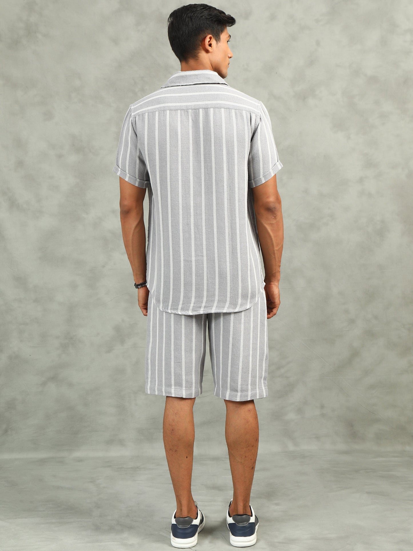 Grey Regular Fit Striped Co-Ord Sets
