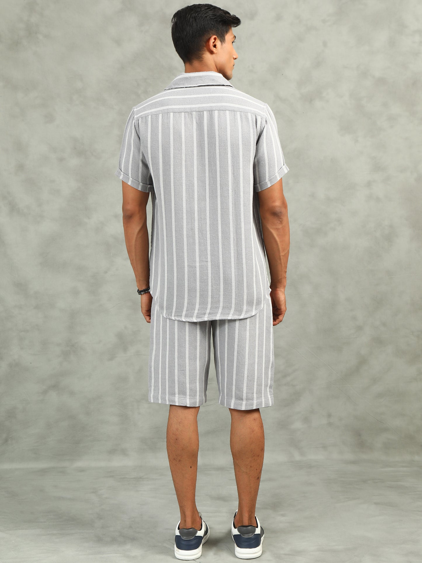Grey Regular Fit Striped Co-Ord Sets