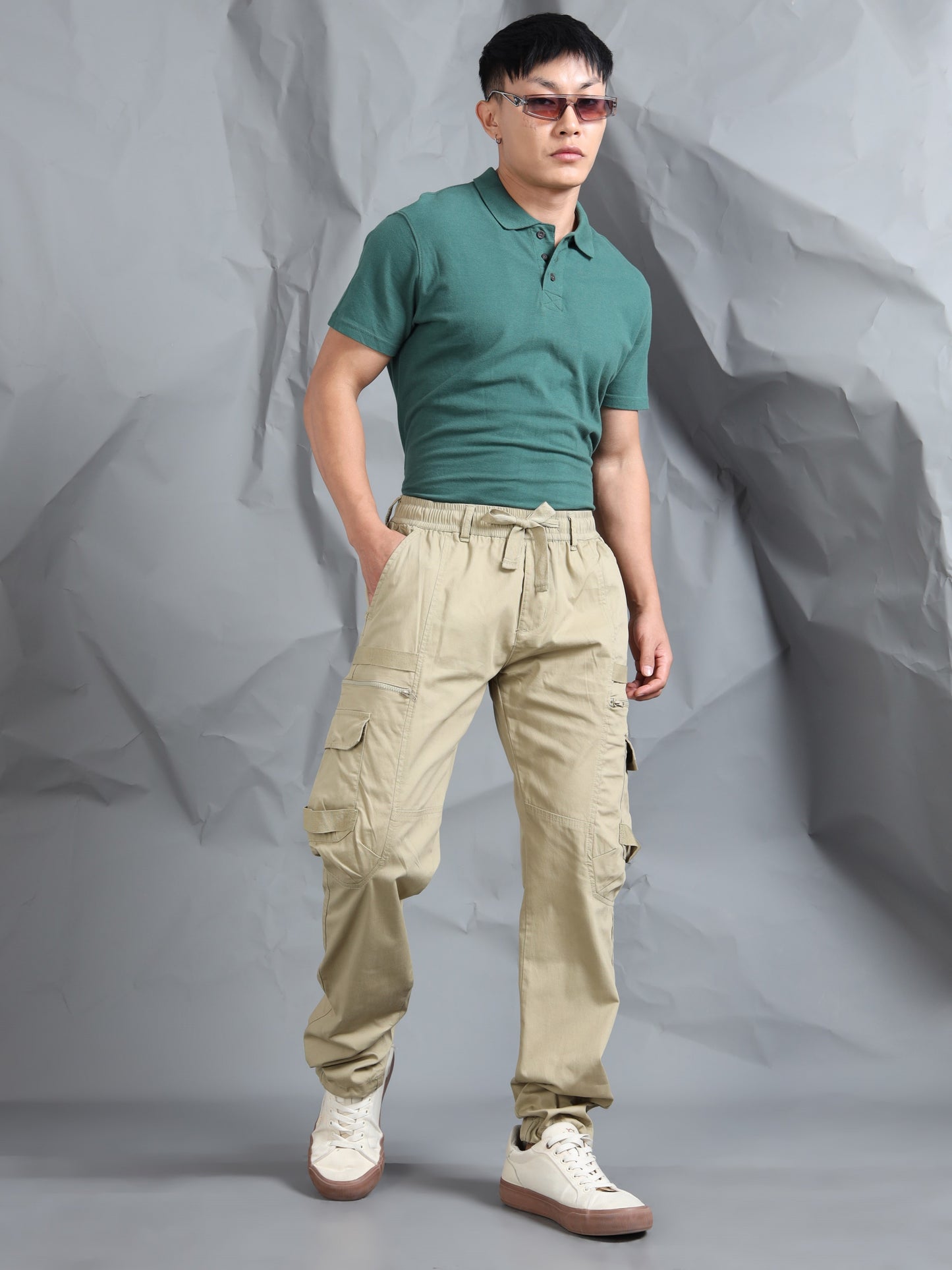 Cotton Blend  Khaki Cargo Pant with 6 Pockets