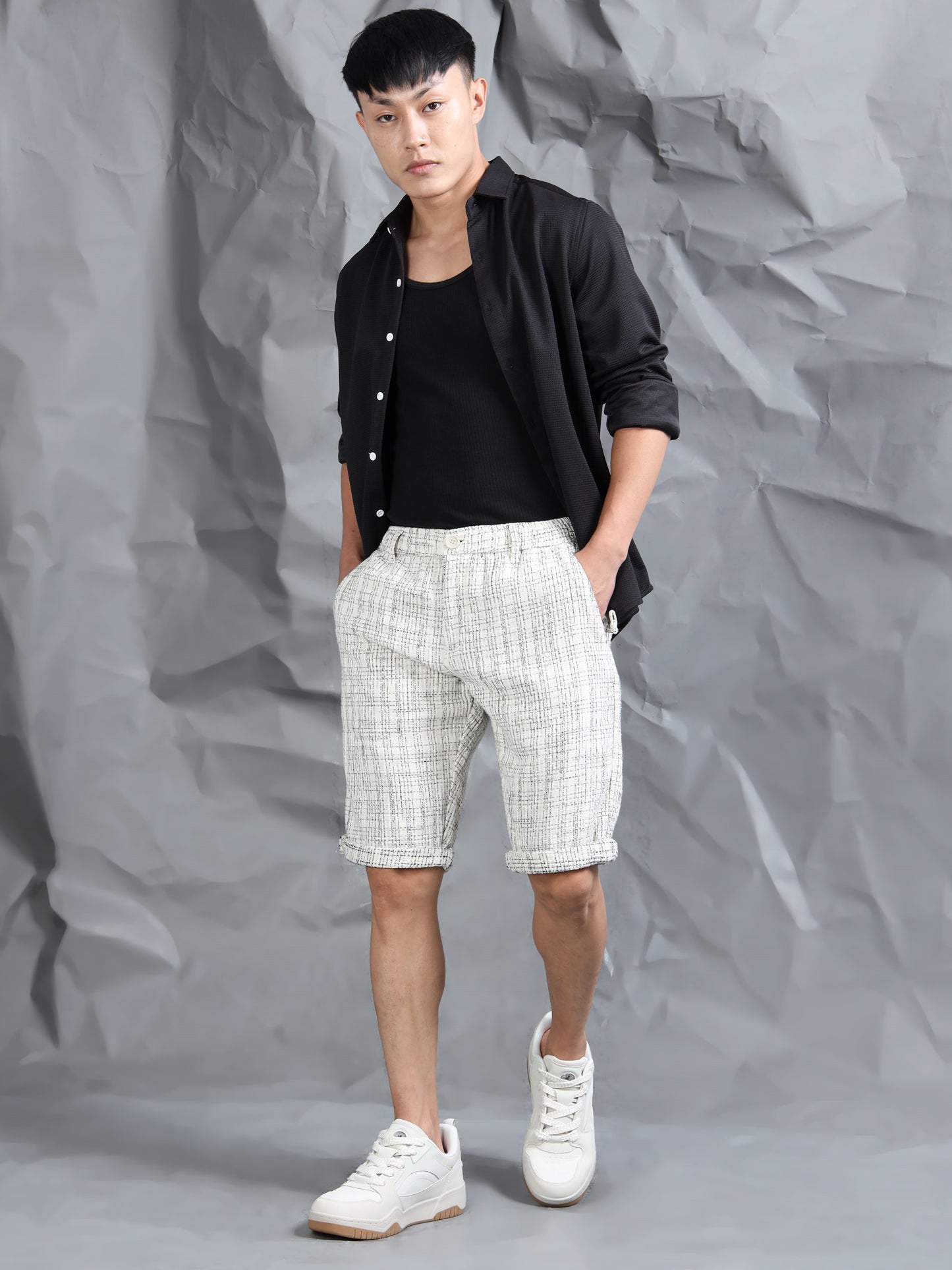 Cotton Lycra Casual Cream Printed Shorts