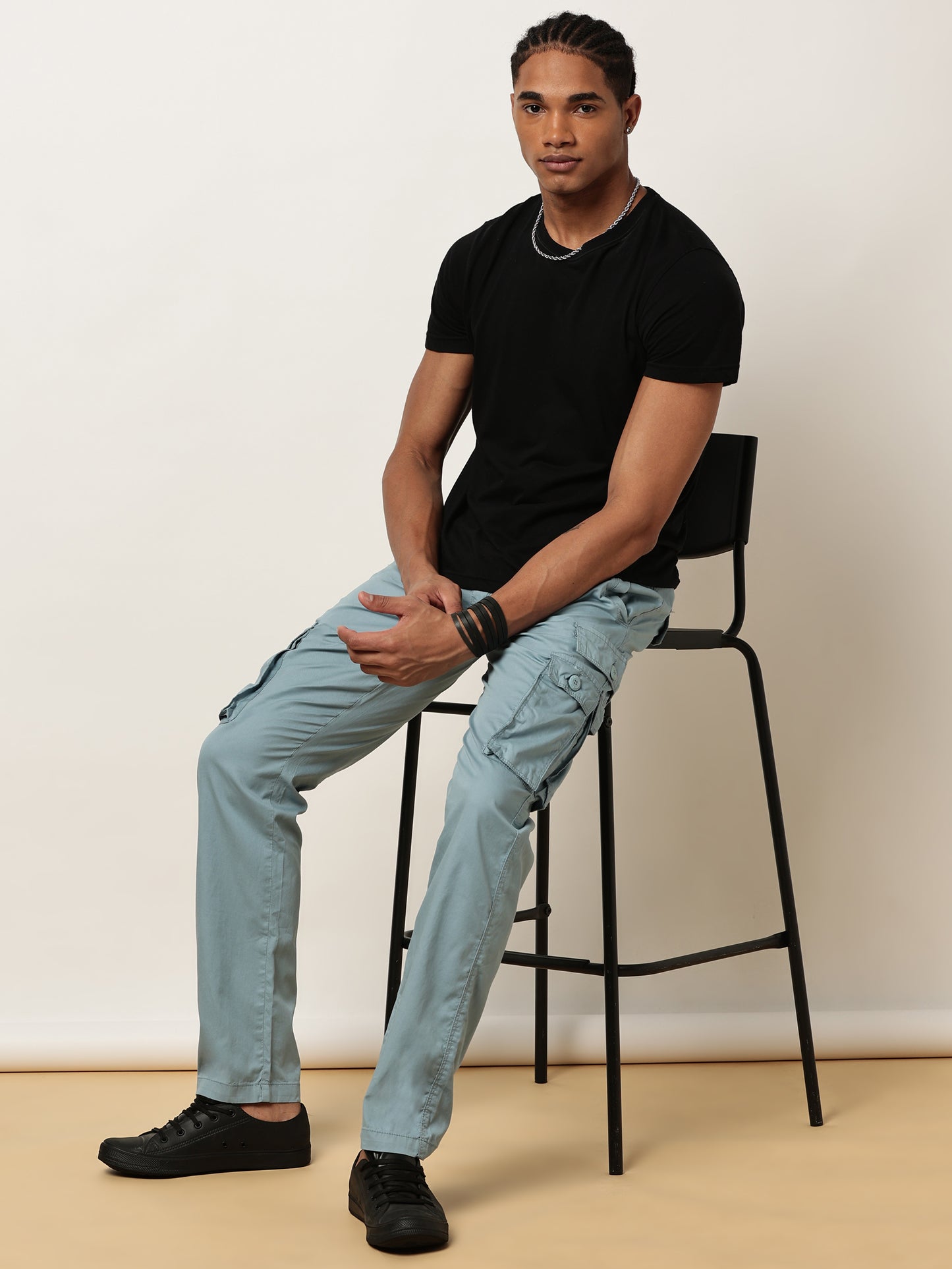 Elasticated Waist Multi Pocket Cargo Sky Lounge Pants