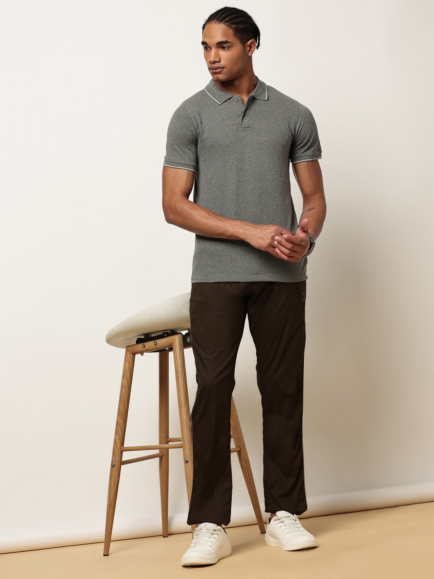 Elasticated Waist Zip Pocket Stretchable Olive Lounge Pants with Side Tape