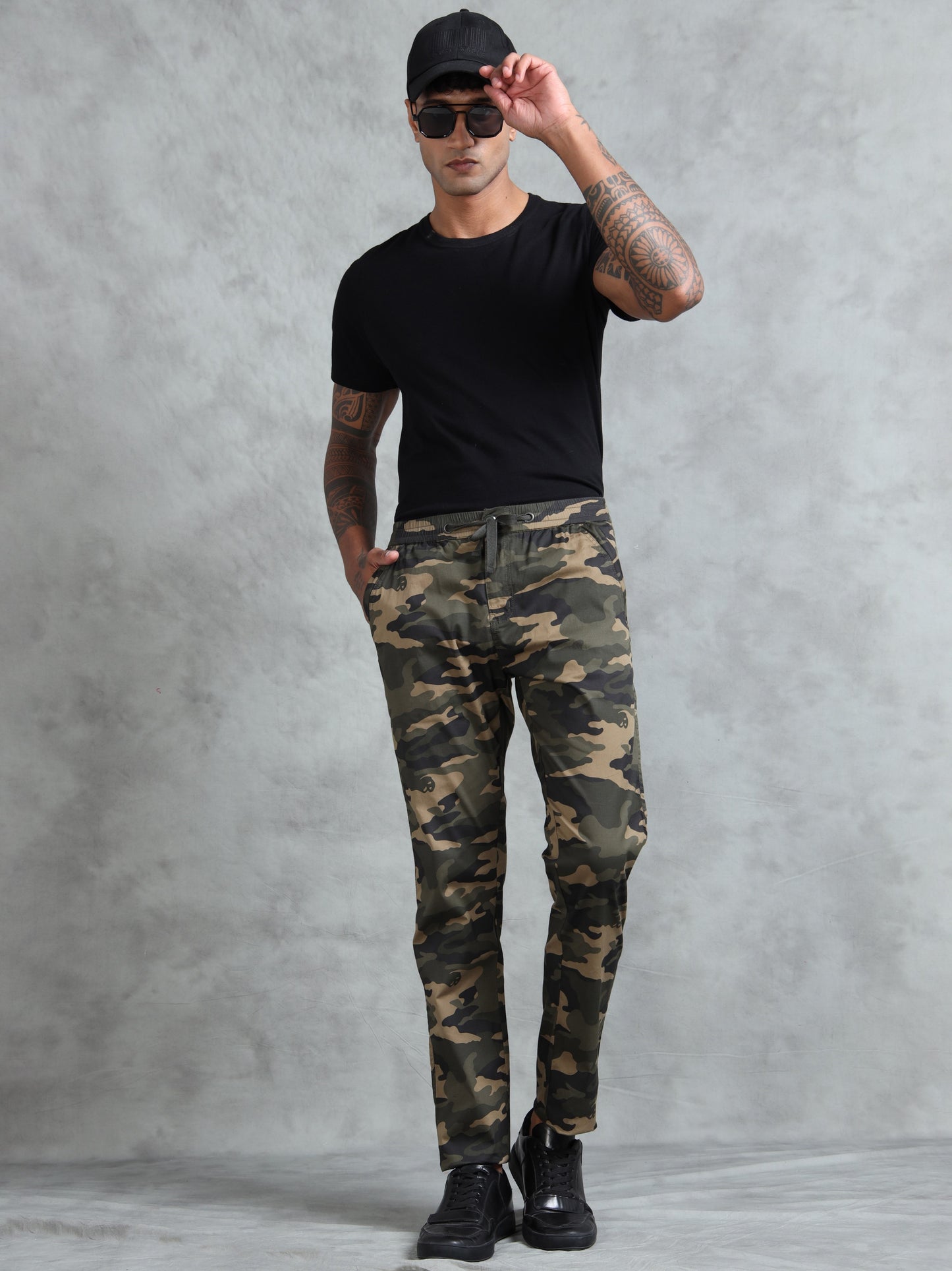 Olive Camo Print Cotton Lycra  Pyjama