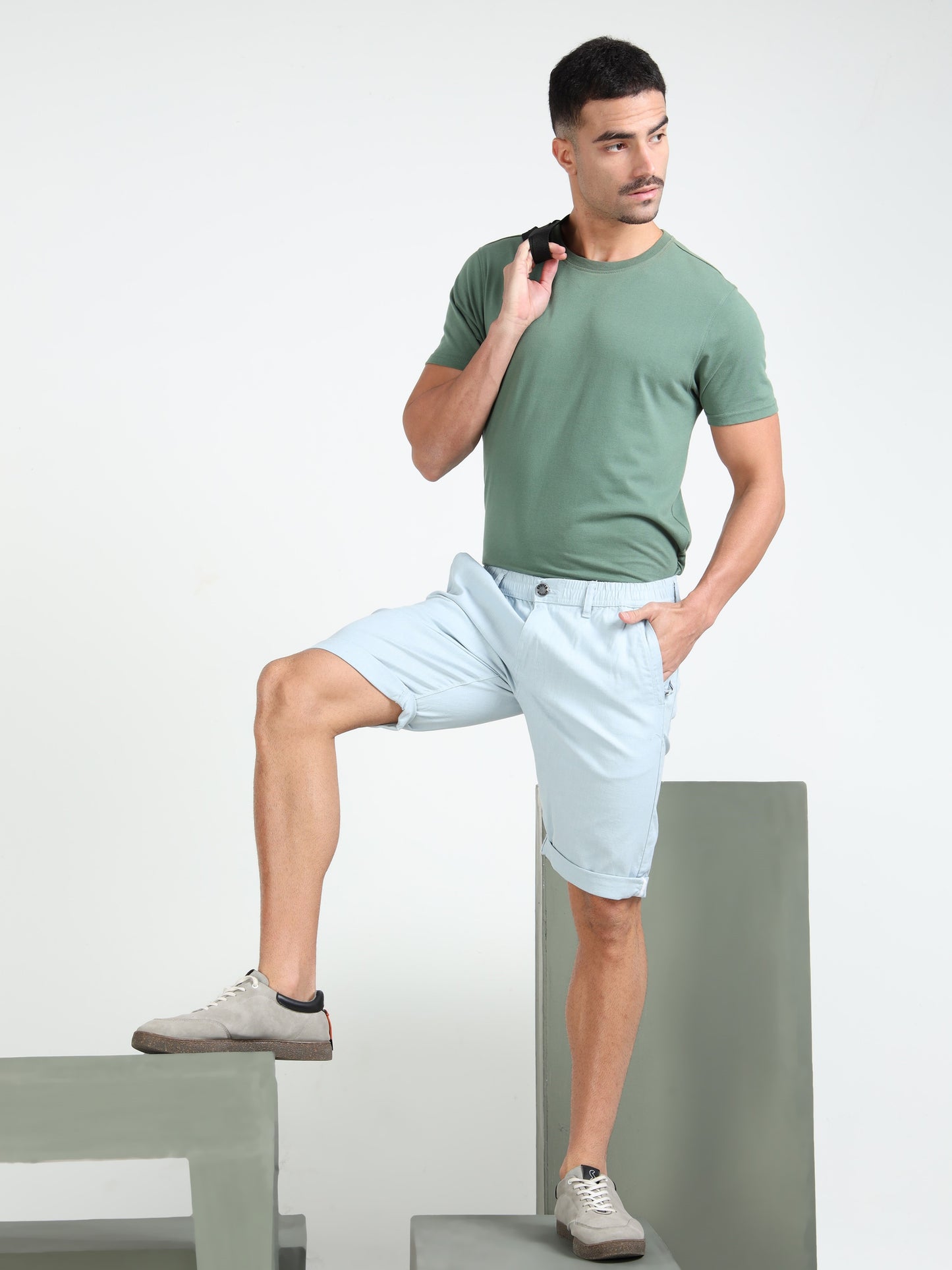 Sky Cotton Lycra Solid Shorts