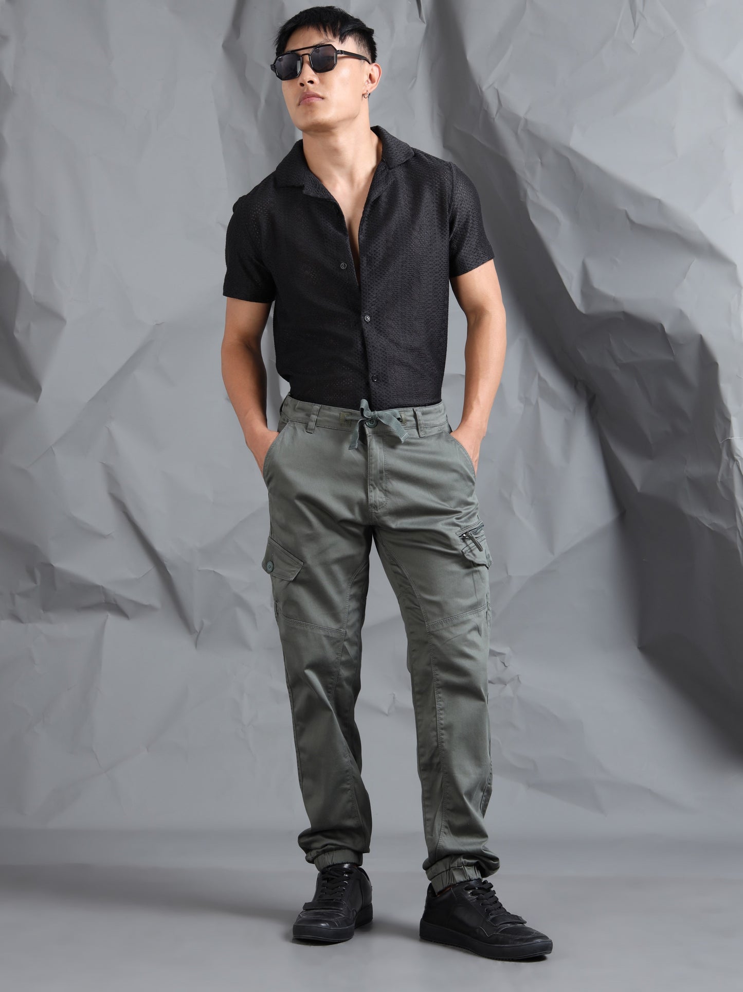 Cotton Lycra Green   Cargo Pants with 7 Pockets