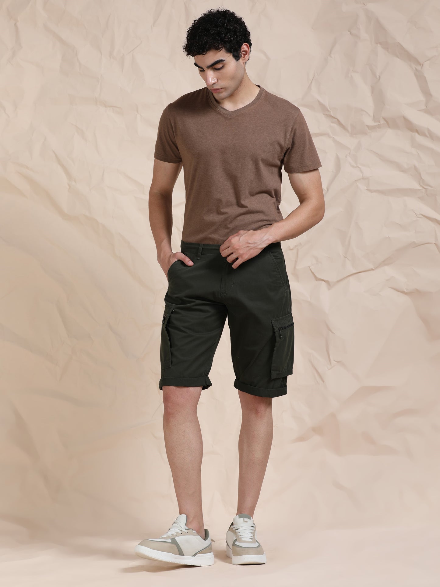 Solid Olive Cotton Shorts