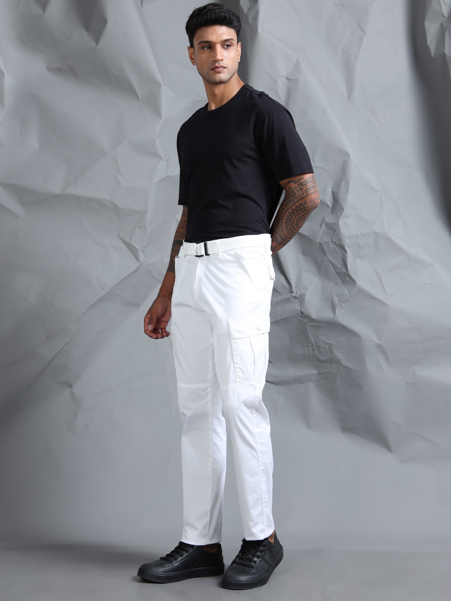 Cotton Lycra White  Cargo Pant with 6 Pockets