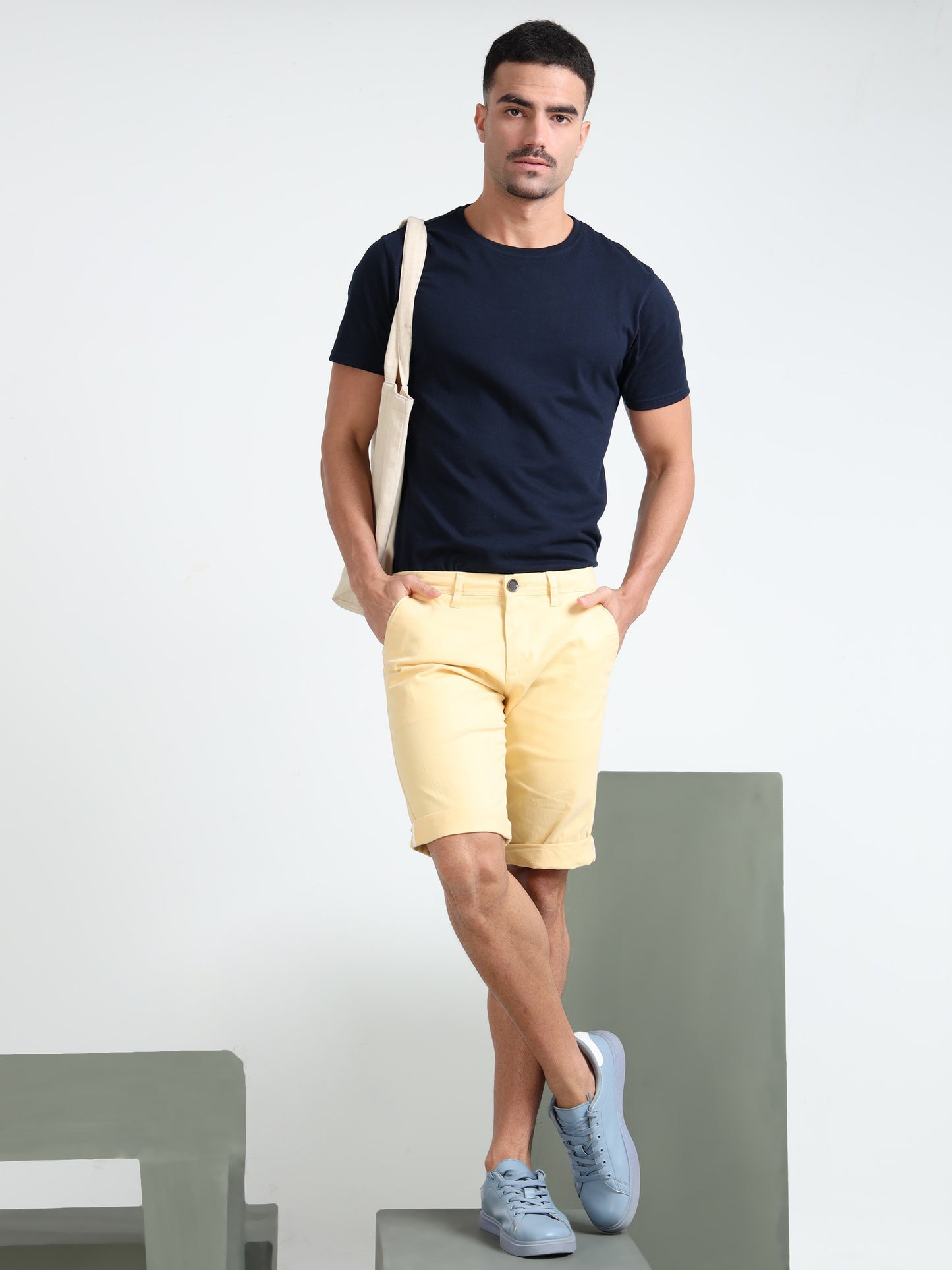 Light Yellow Cotton Lycra Shorts