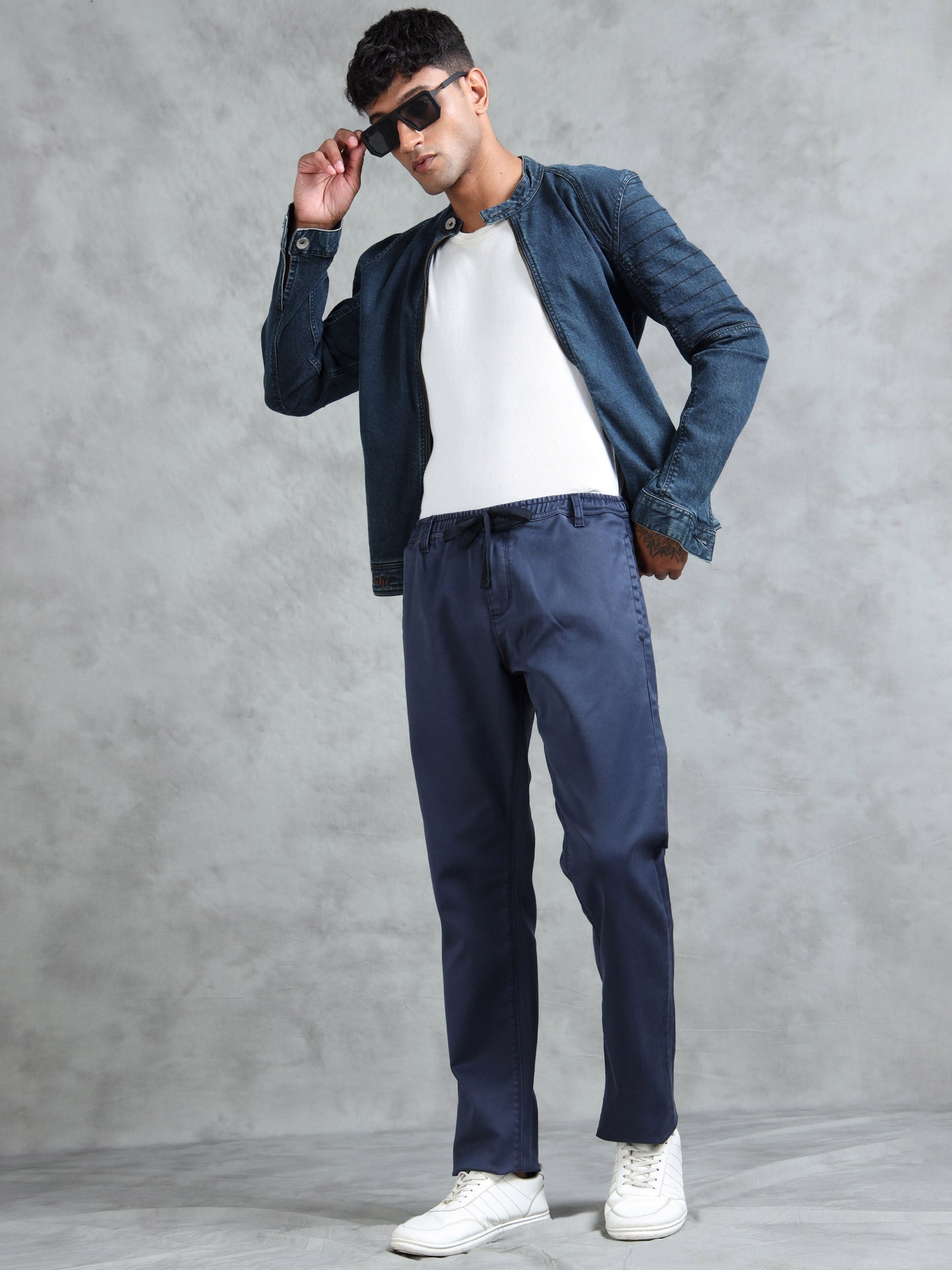 Navy Cotton Lycra Solid Pyjama