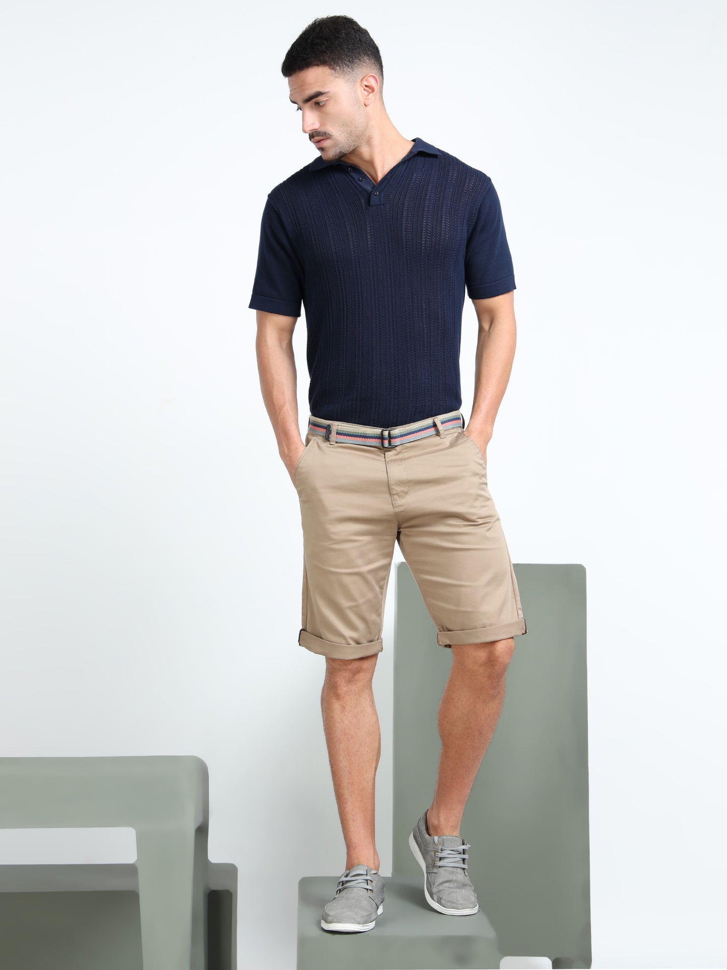 Solid Mid Rise Mud Casual Shorts