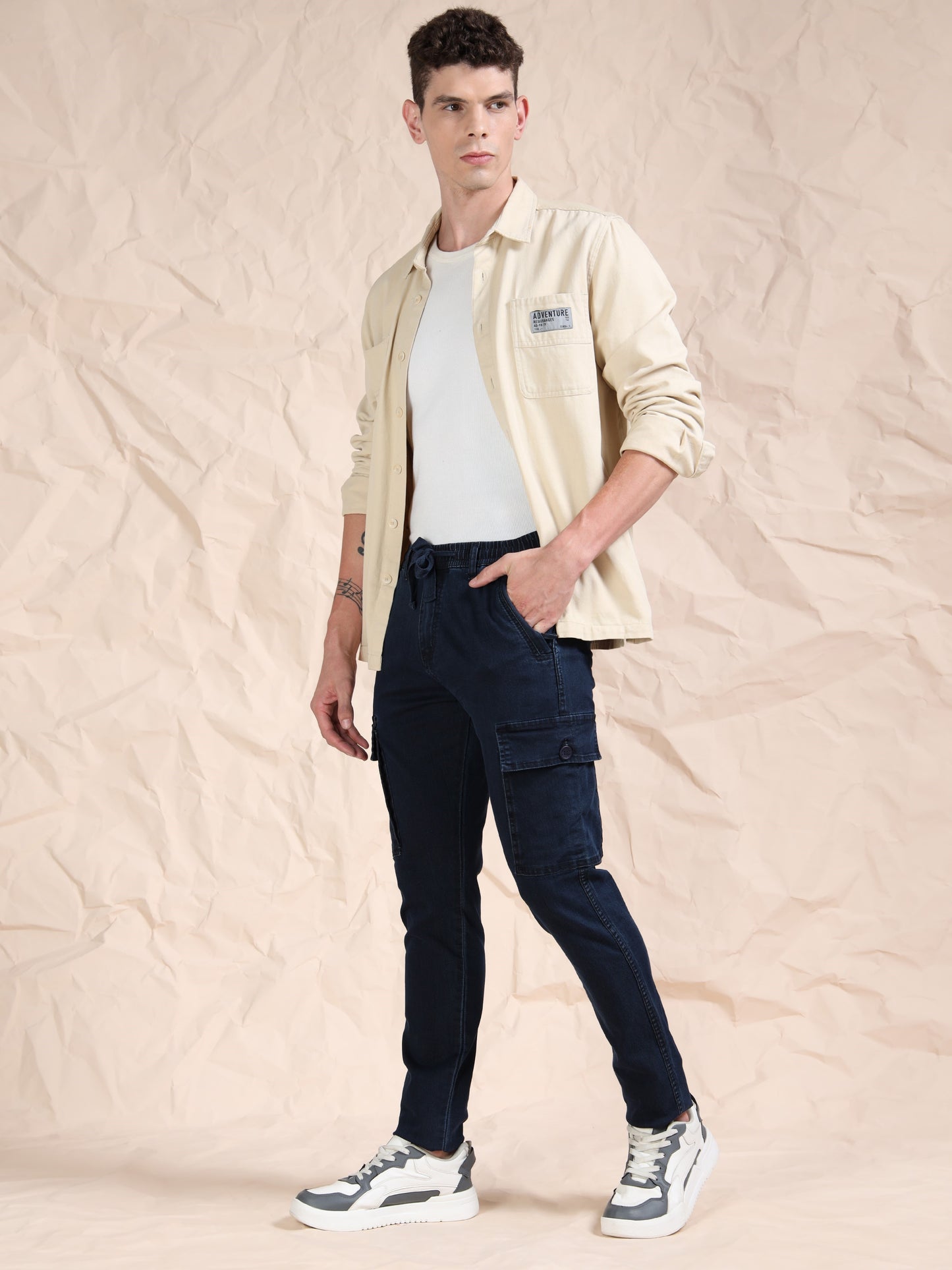 Dark Blue  Solid Cotton Pyjama