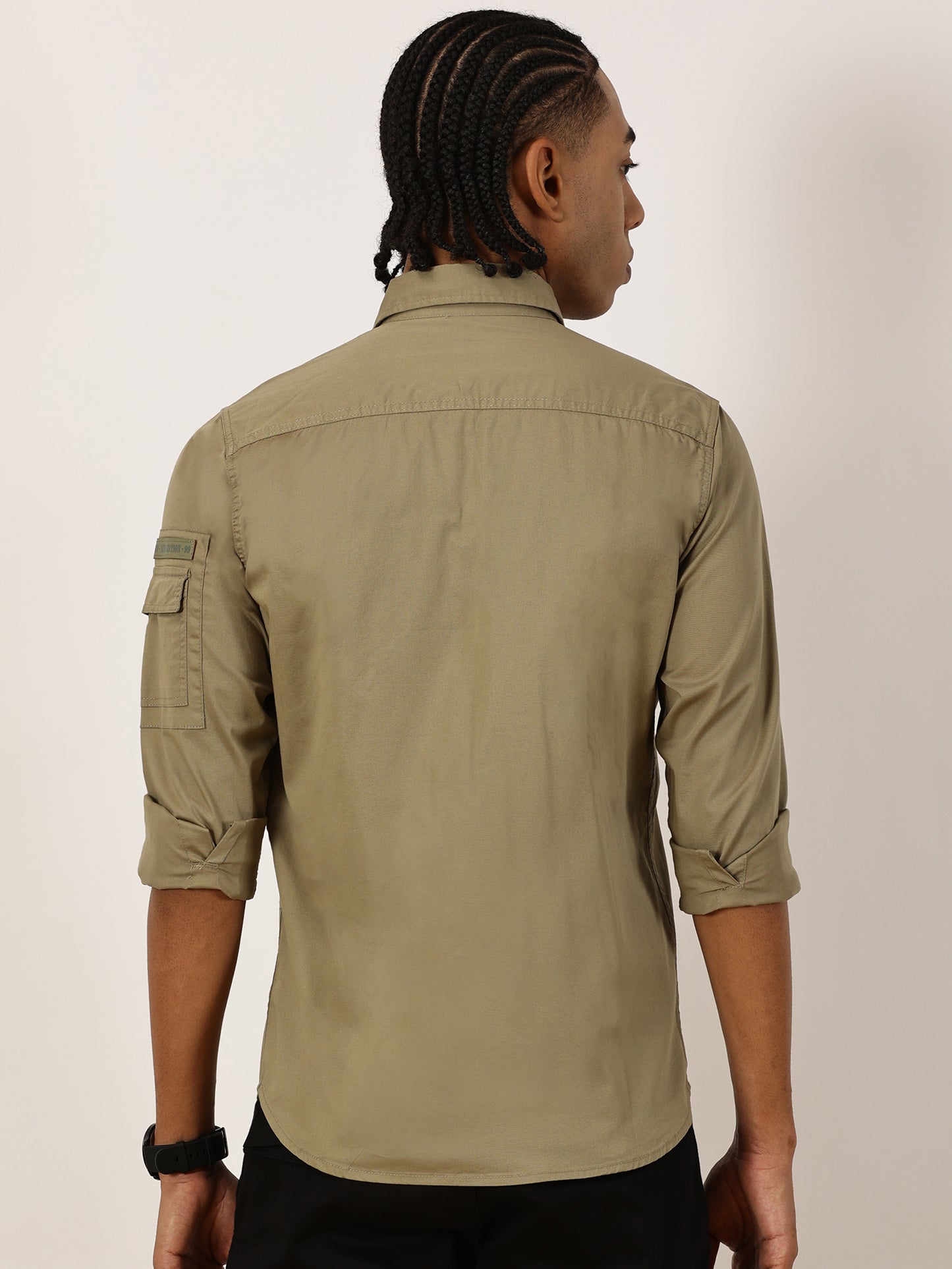Zip Pocket Stretchable Olive Cargo Shirt