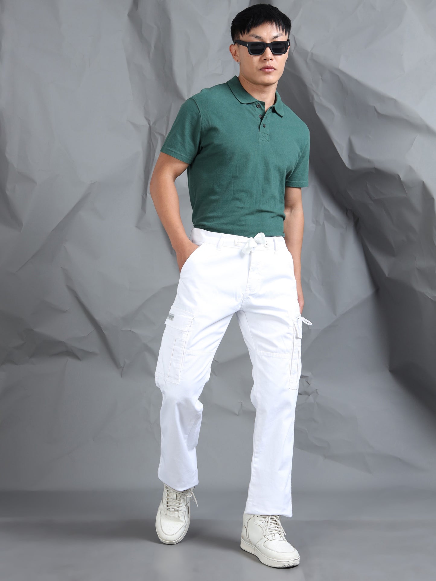 Cotton Lycra White  Cargo Pant with 8 Pockets
