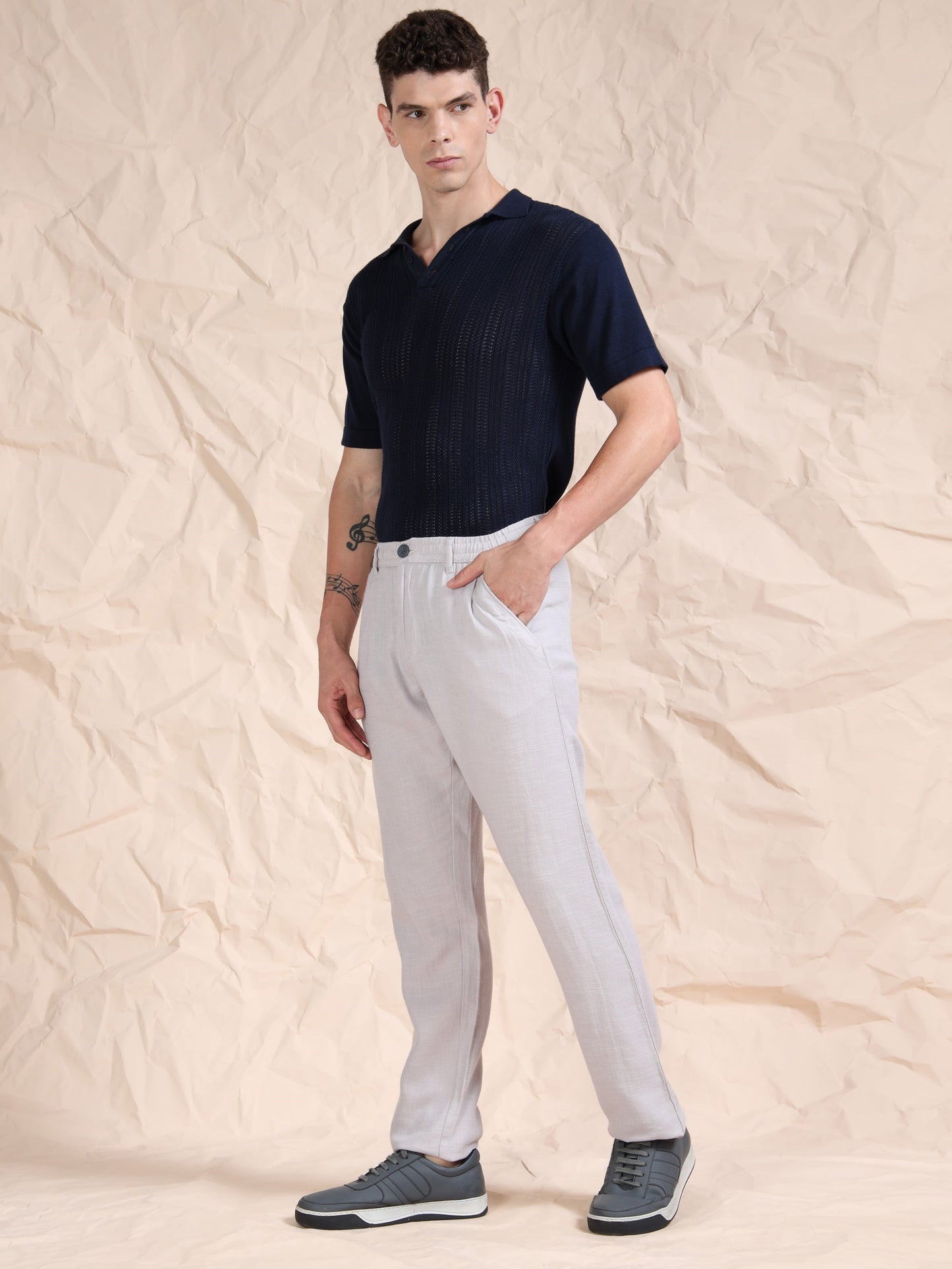 Stone Cotton Linen Solid Mid Rise Pyjama