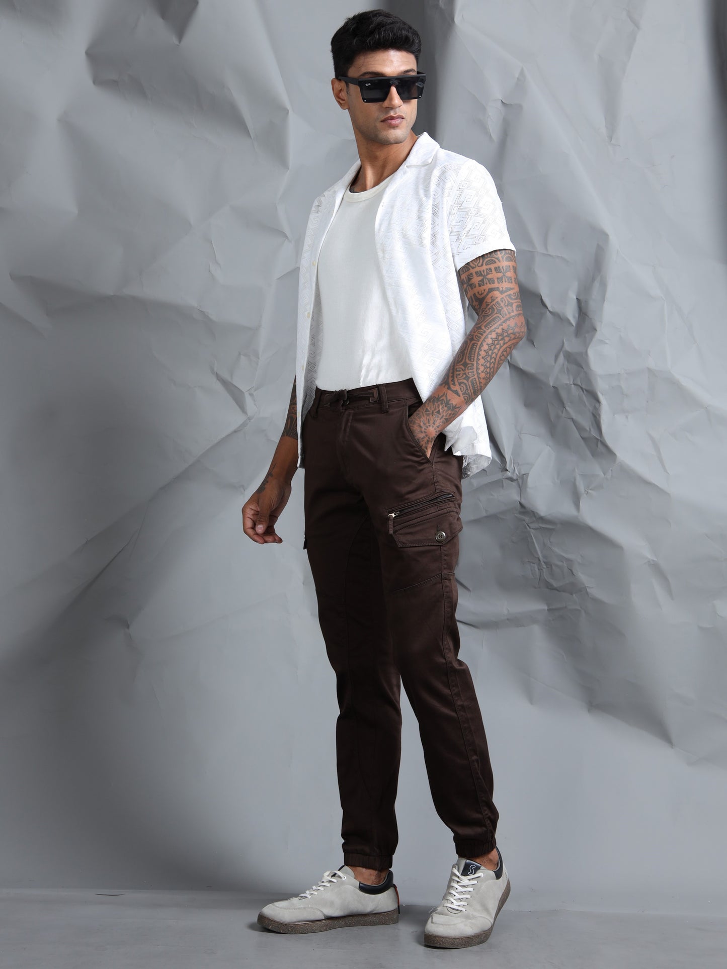 Cotton Lycra Coffee   Cargo Pants with 7 Pockets