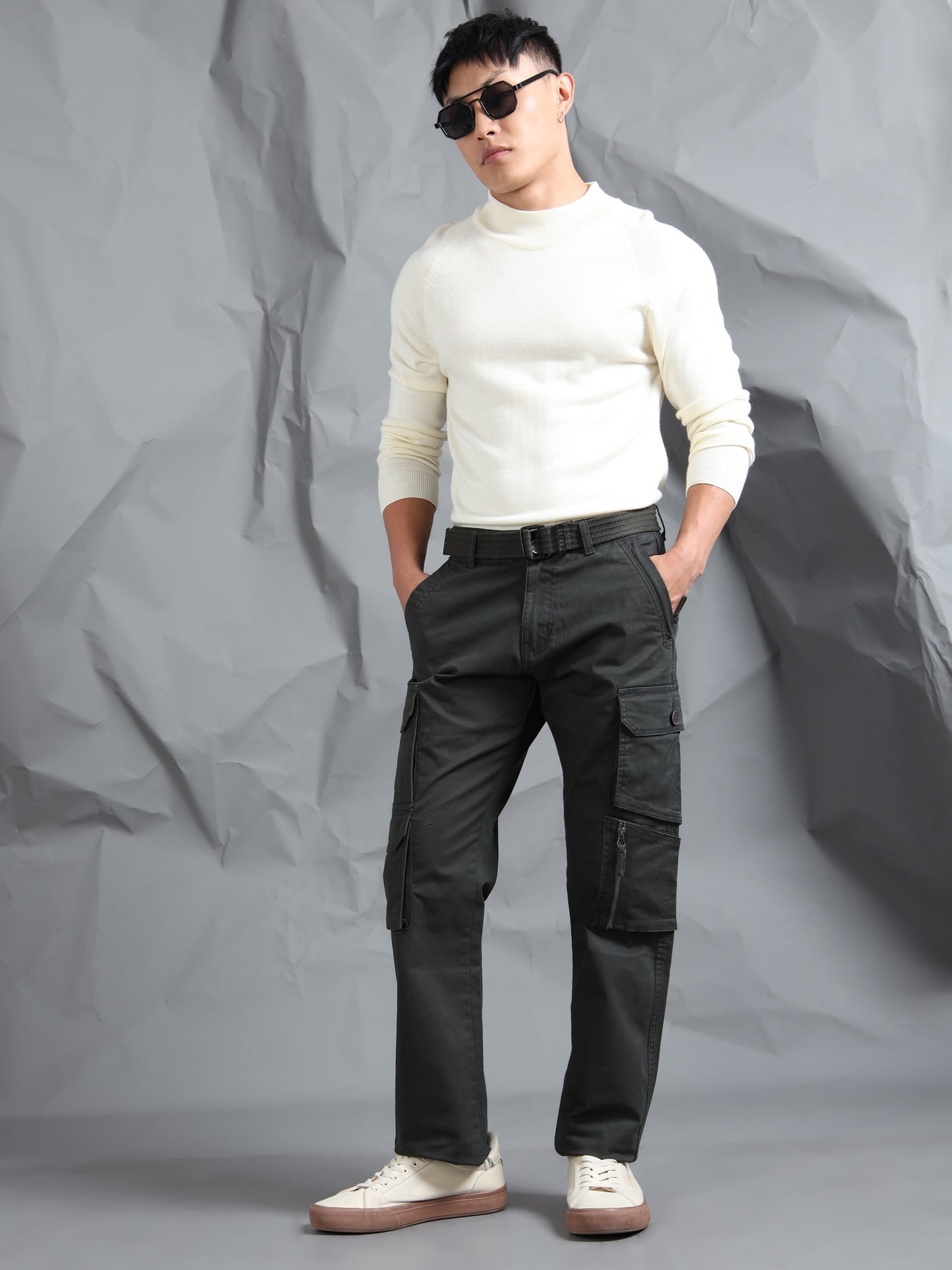 Cotton Lycra Olive  Cargo Pant with 8 Pockets