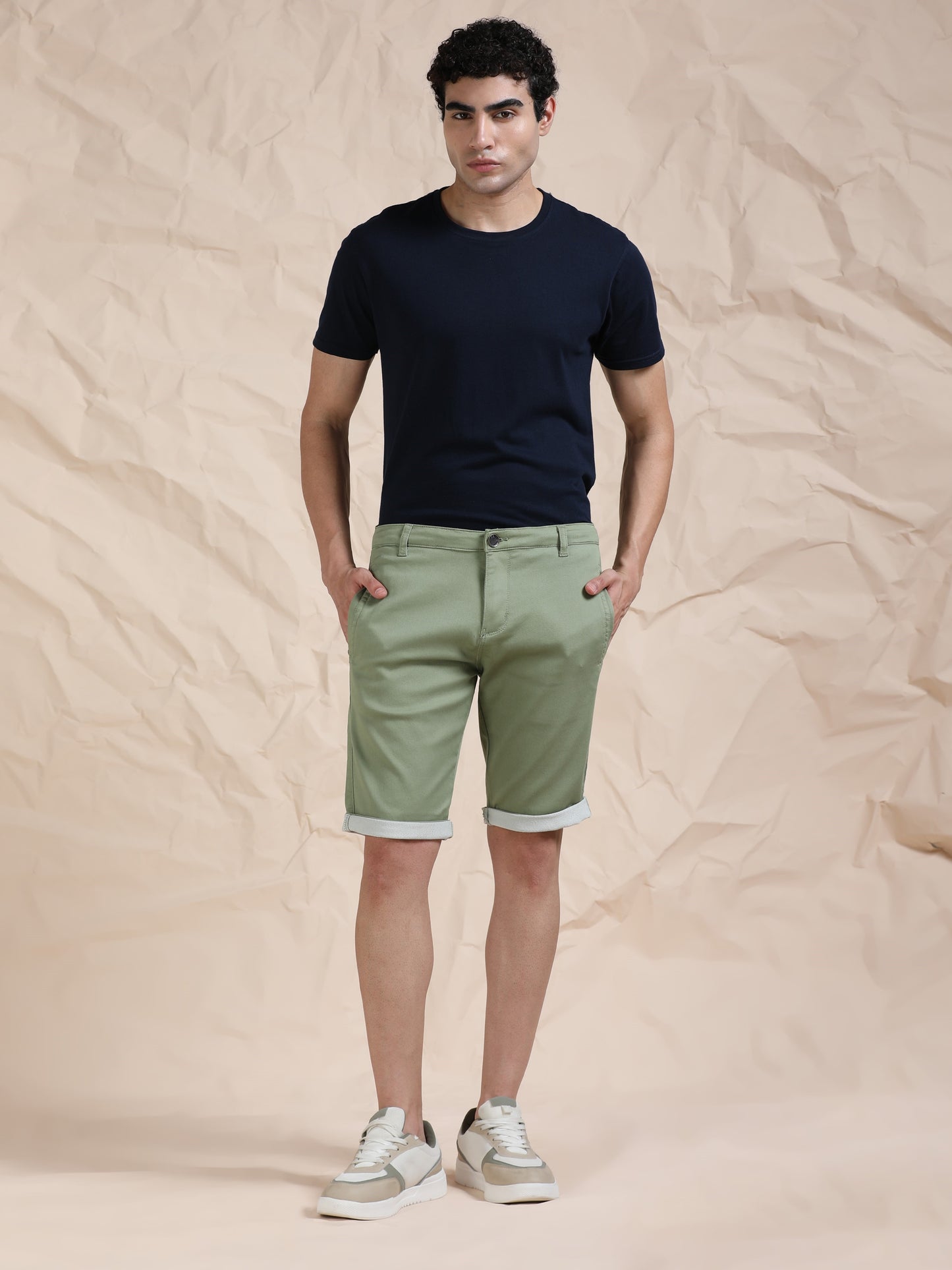 Cotton Lycra Light Olive Shorts