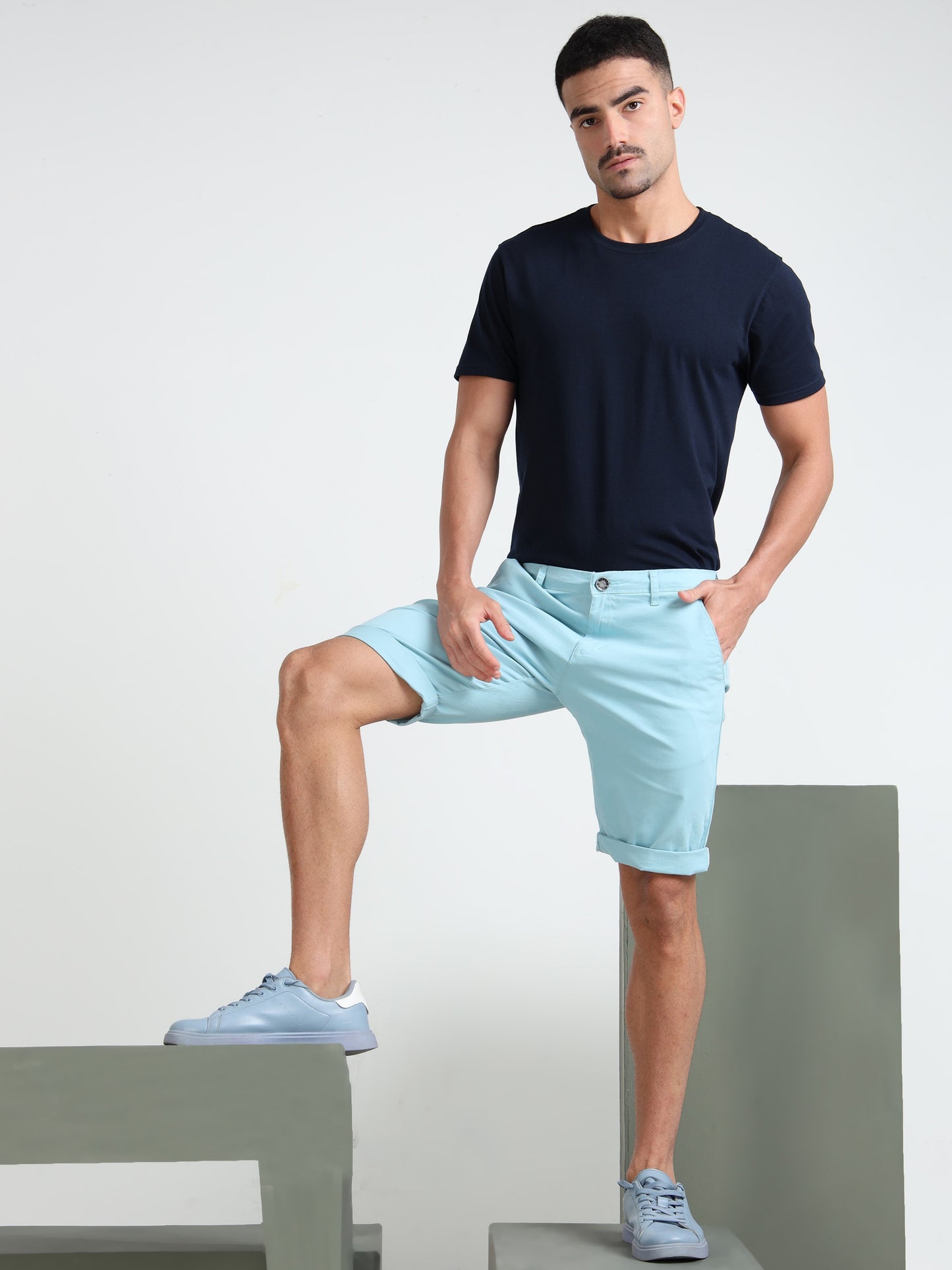 Light Blue Cotton Lycra Shorts