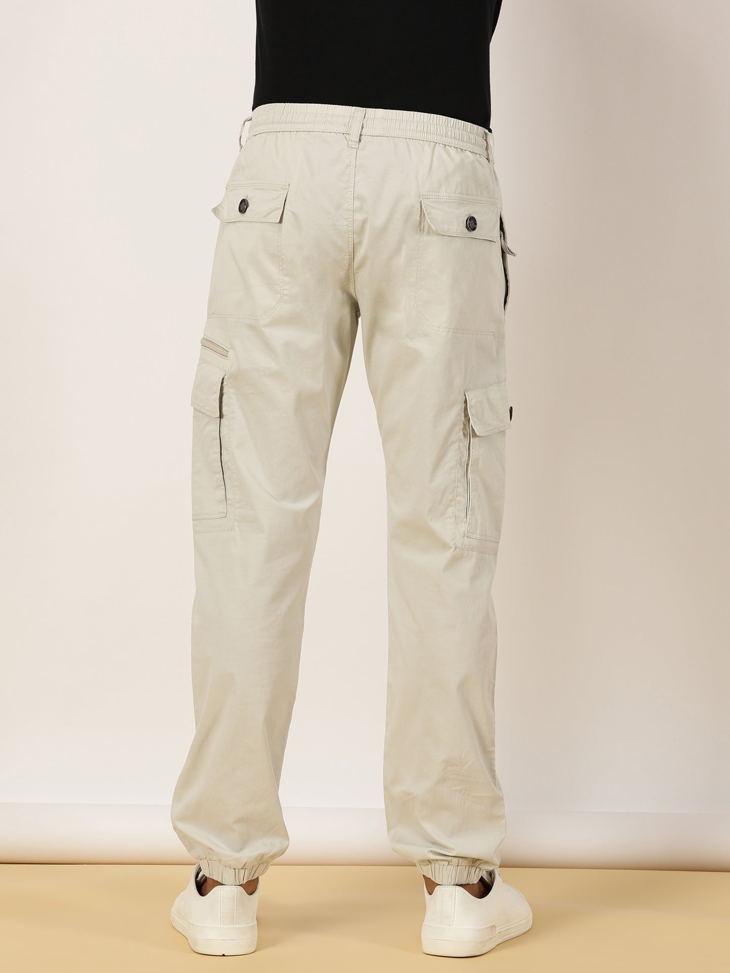 Elasticated Waist Zip Pocket Stretchable Grey Jogger Cargo