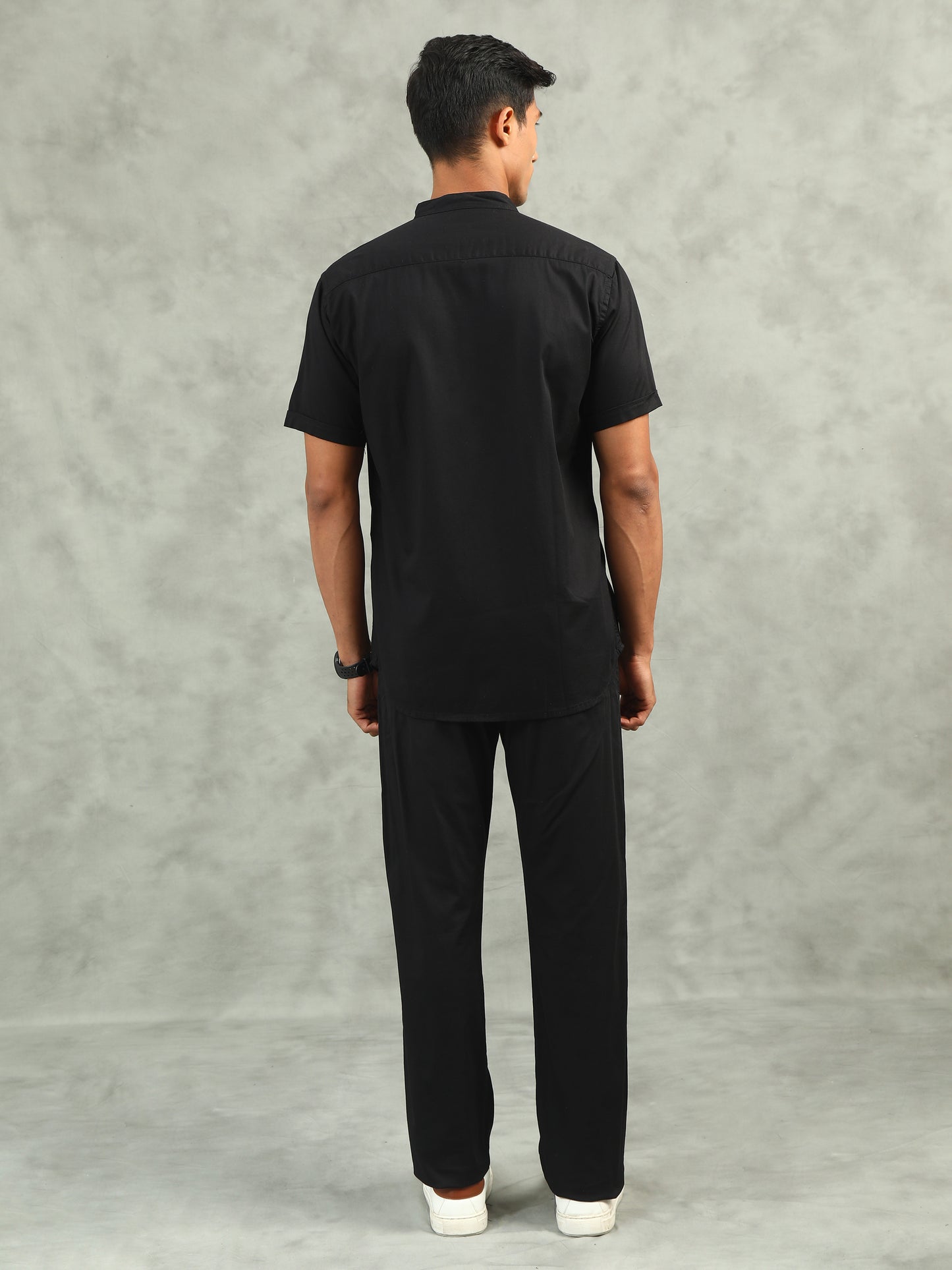 Black Regular Fit Half Sleeve Solid Casual Co-ord Sets