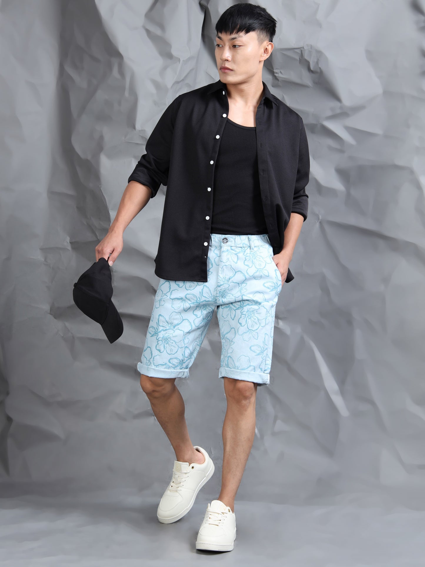 Cotton Lycra Casual Sky Printed Shorts