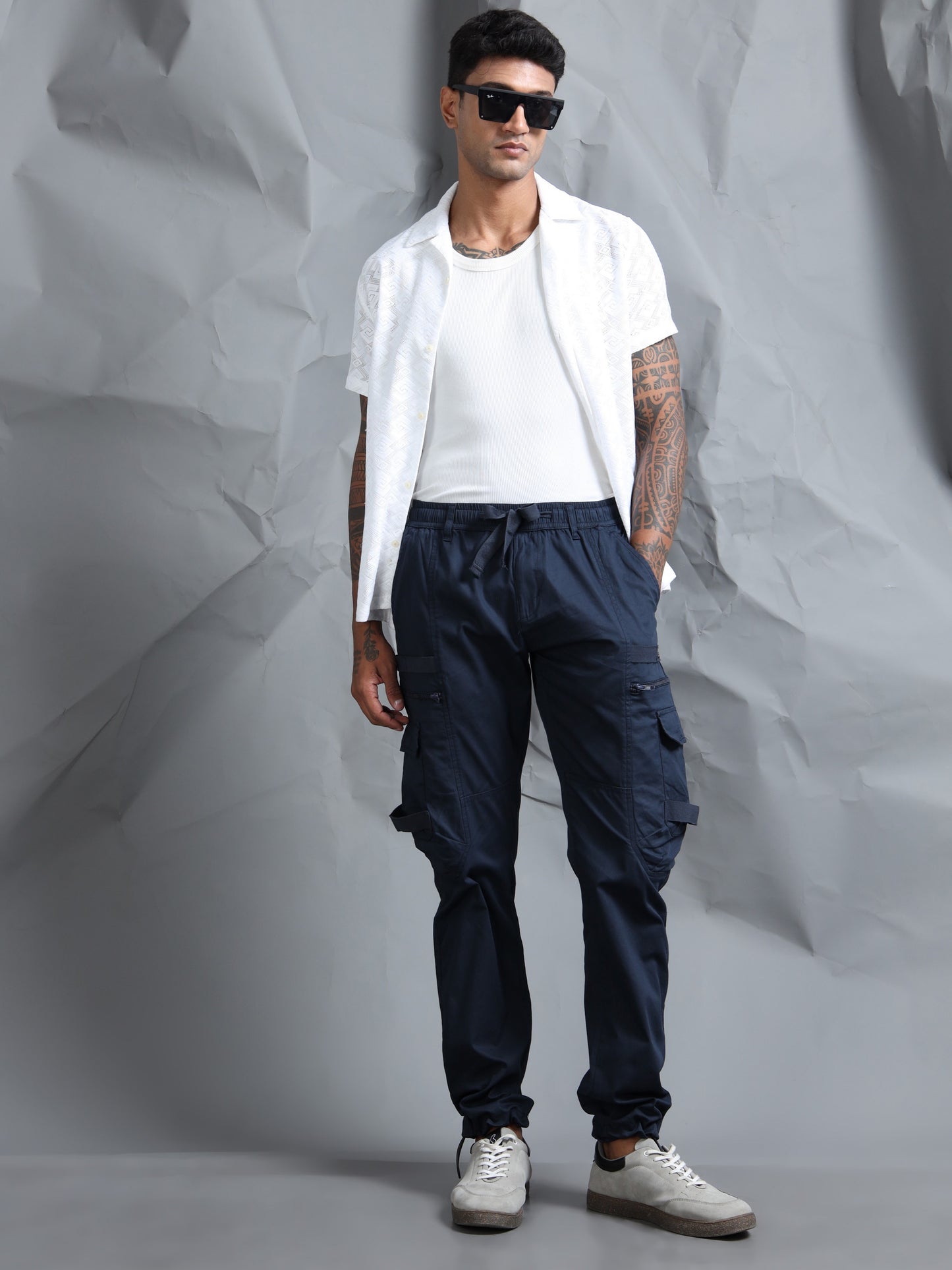 Cotton Blend  Navy Cargo Pant with 6 Pockets