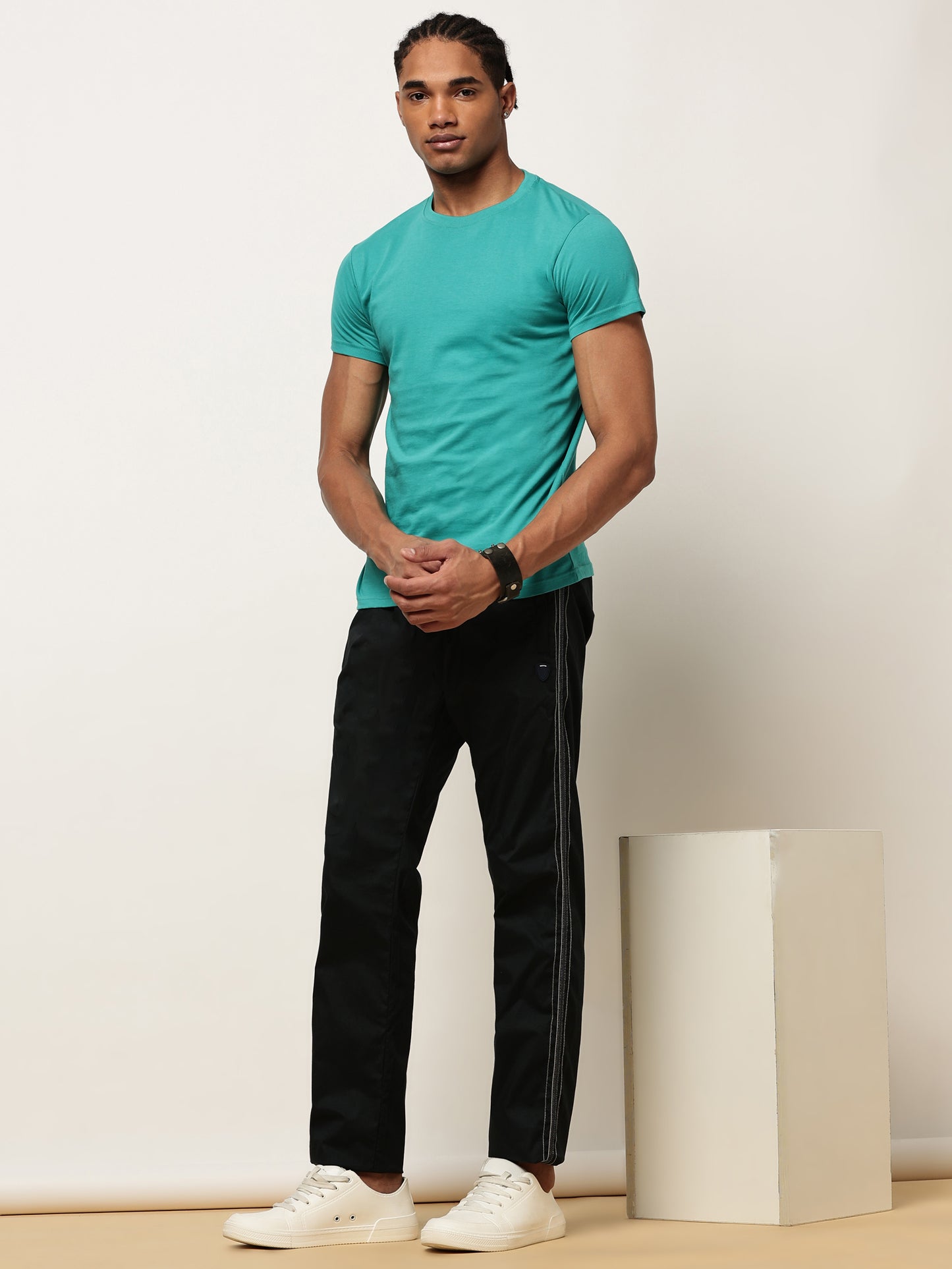 Elasticated Waist Zip Pocket Stretchable Navy Lounge Pants with Side Tape