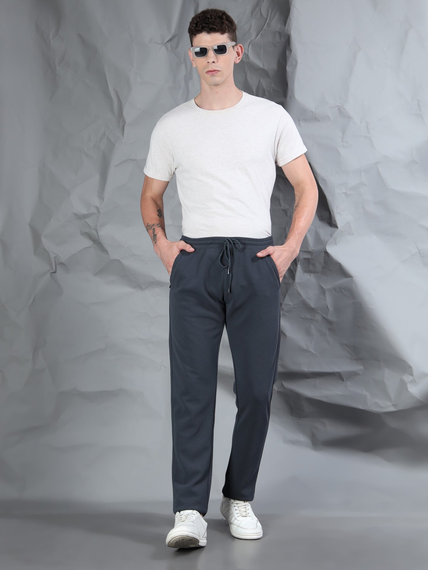 Waffle Structured Grey Track Pant