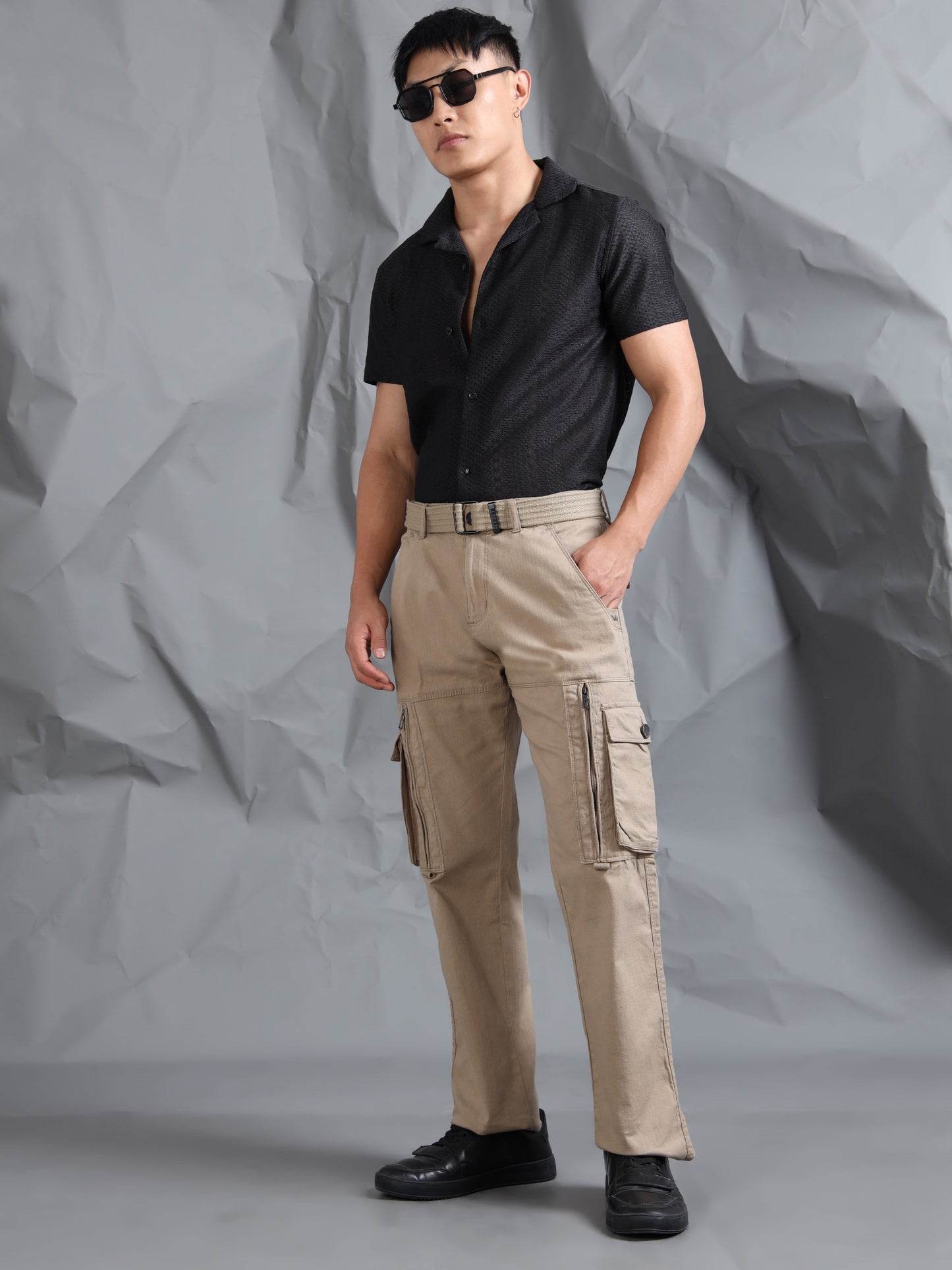 Cotton Lycra  Mud Mid Rise Cargo Pant with 8 Pockets