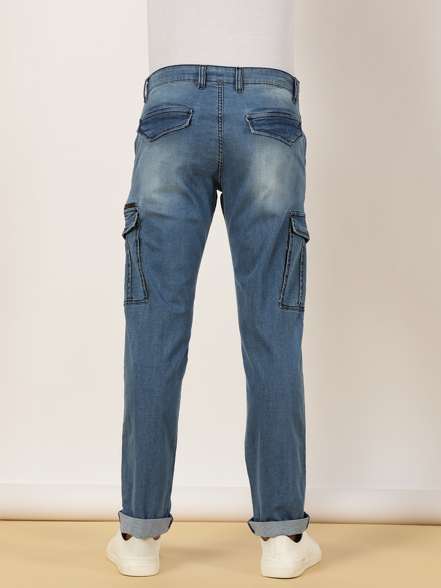 Multi Pocket Stretchable Light Blue Denim Cargo