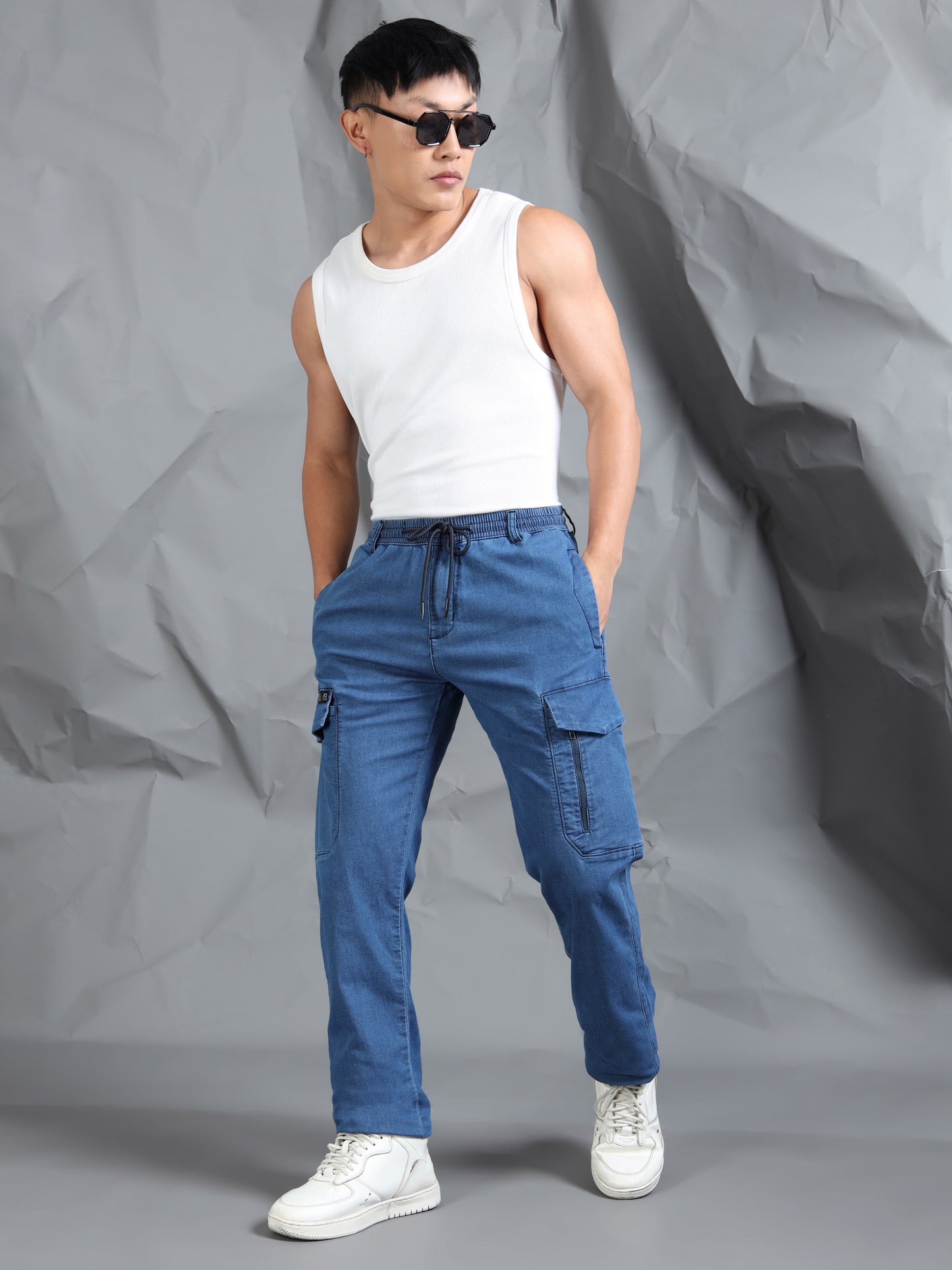 Cotton Lycra Stone  Cargo Pant with 7 Pockets  Elasticated Waistband