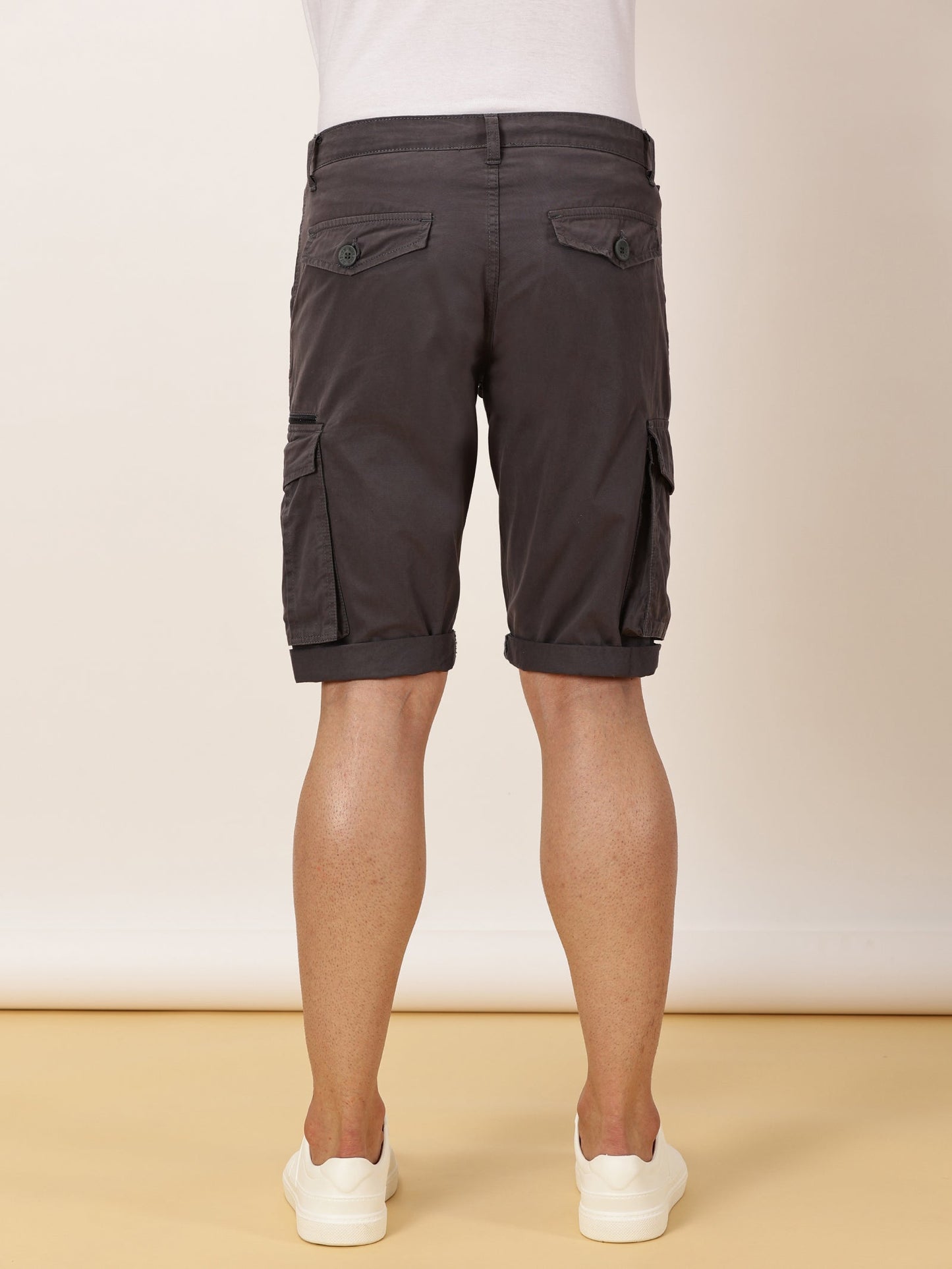 Zip Pocket Stretchable M Grey Cargo Shorts