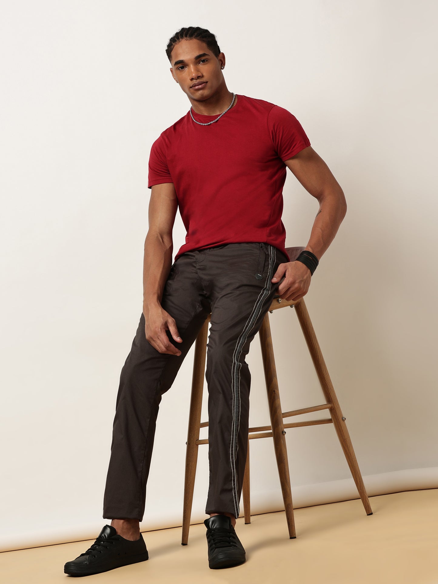 Elasticated Waist Zip Pocket Stretchable Grey Lounge Pants with Side Tape