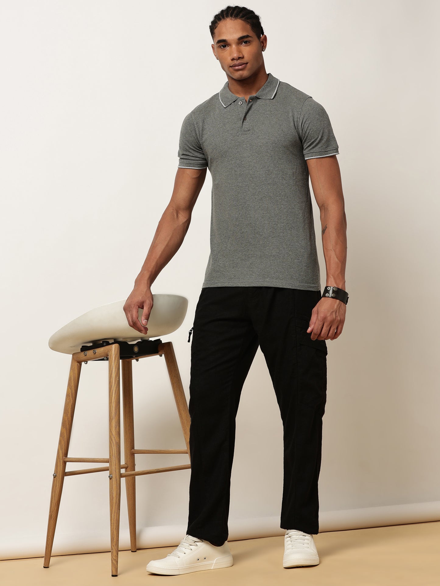Linen Elasticated Waist Zip Pocket Black Lounge Pants