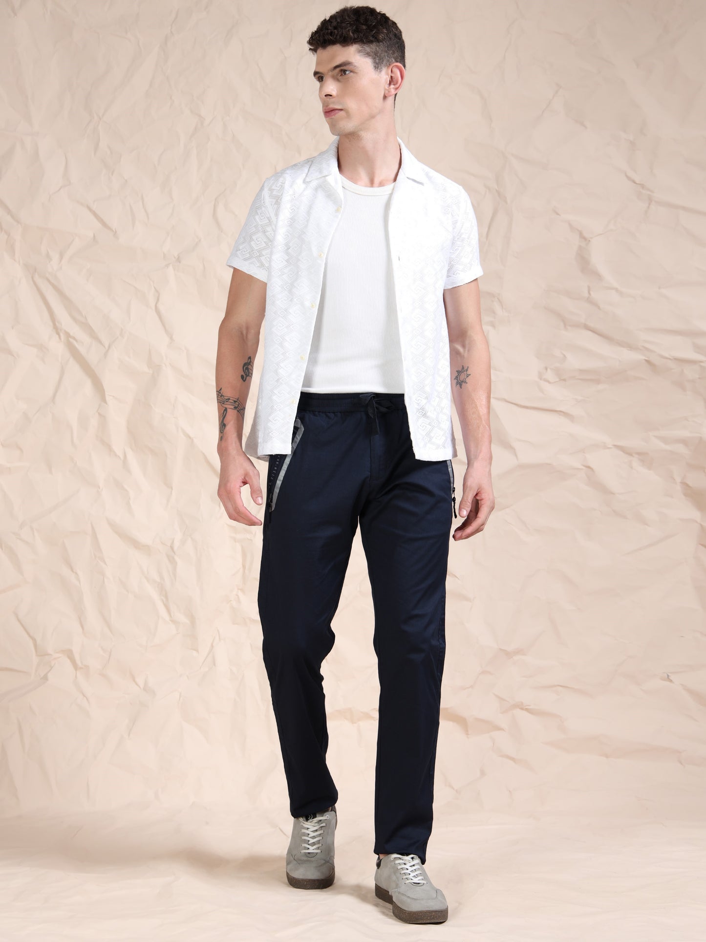 Navy Regular Fit Cotton Lycra Solid Pyjama