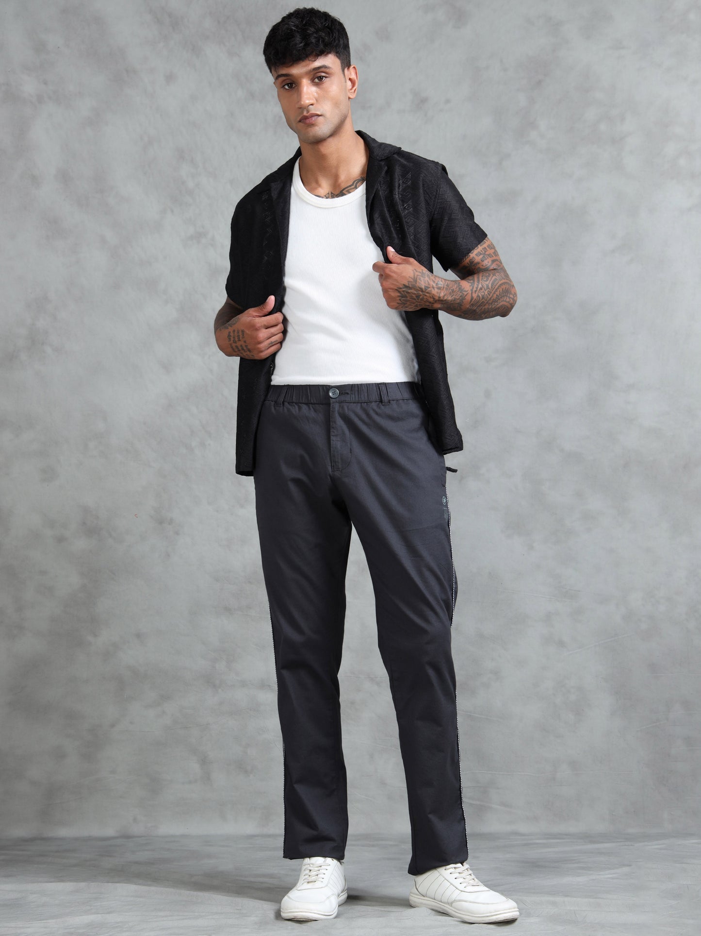 Grey Cotton Lycra Solid Pyjama
