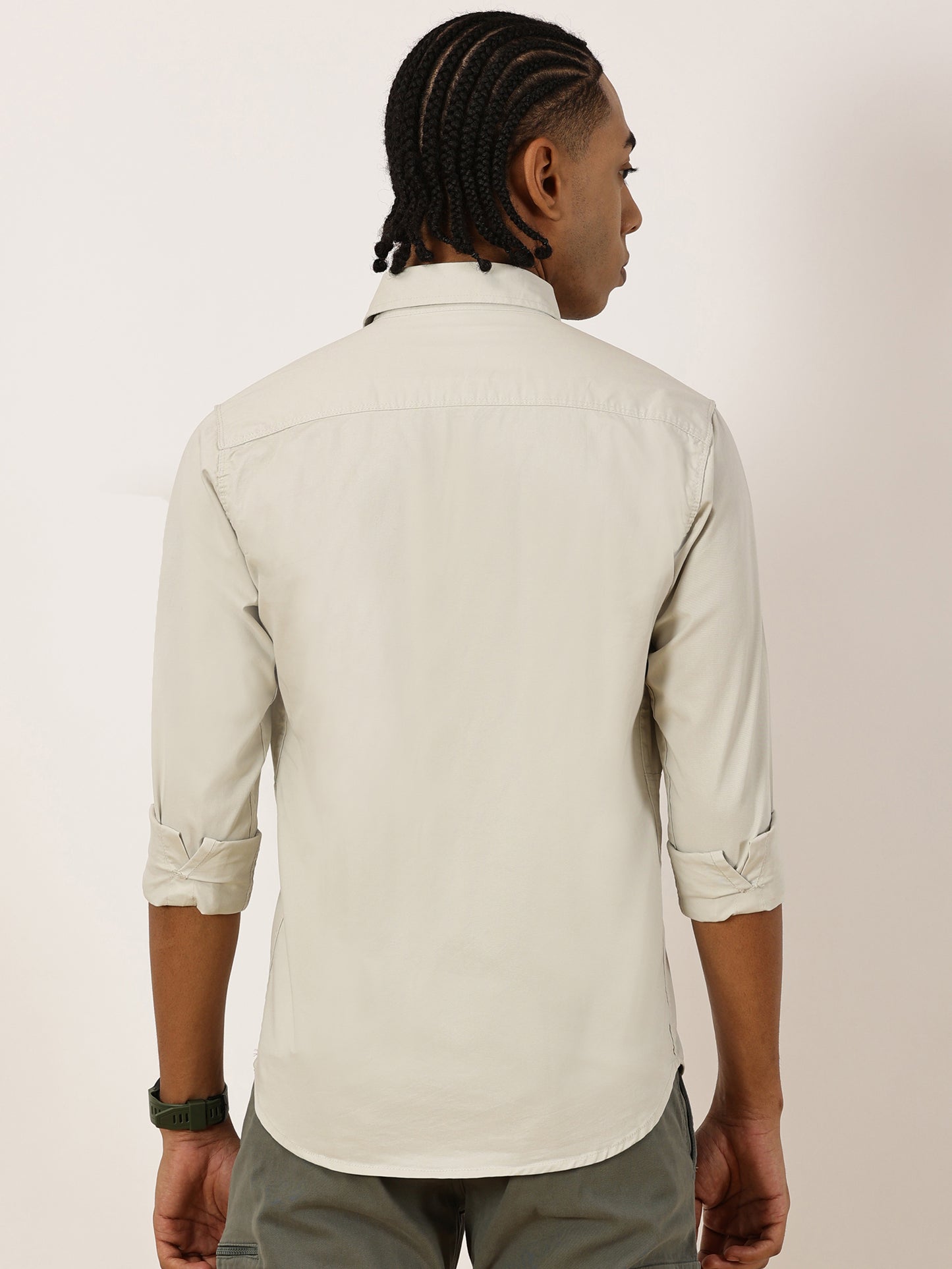 Double Pocket Stretchable Grey Cargo Shirt