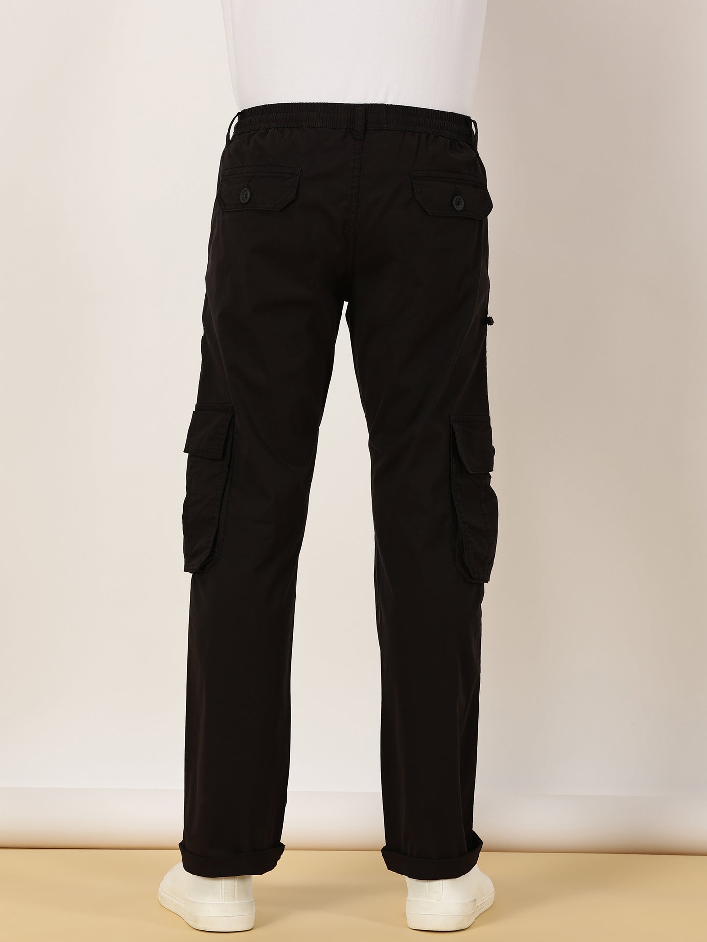 Multi Pocket Stretchable Black Cargo