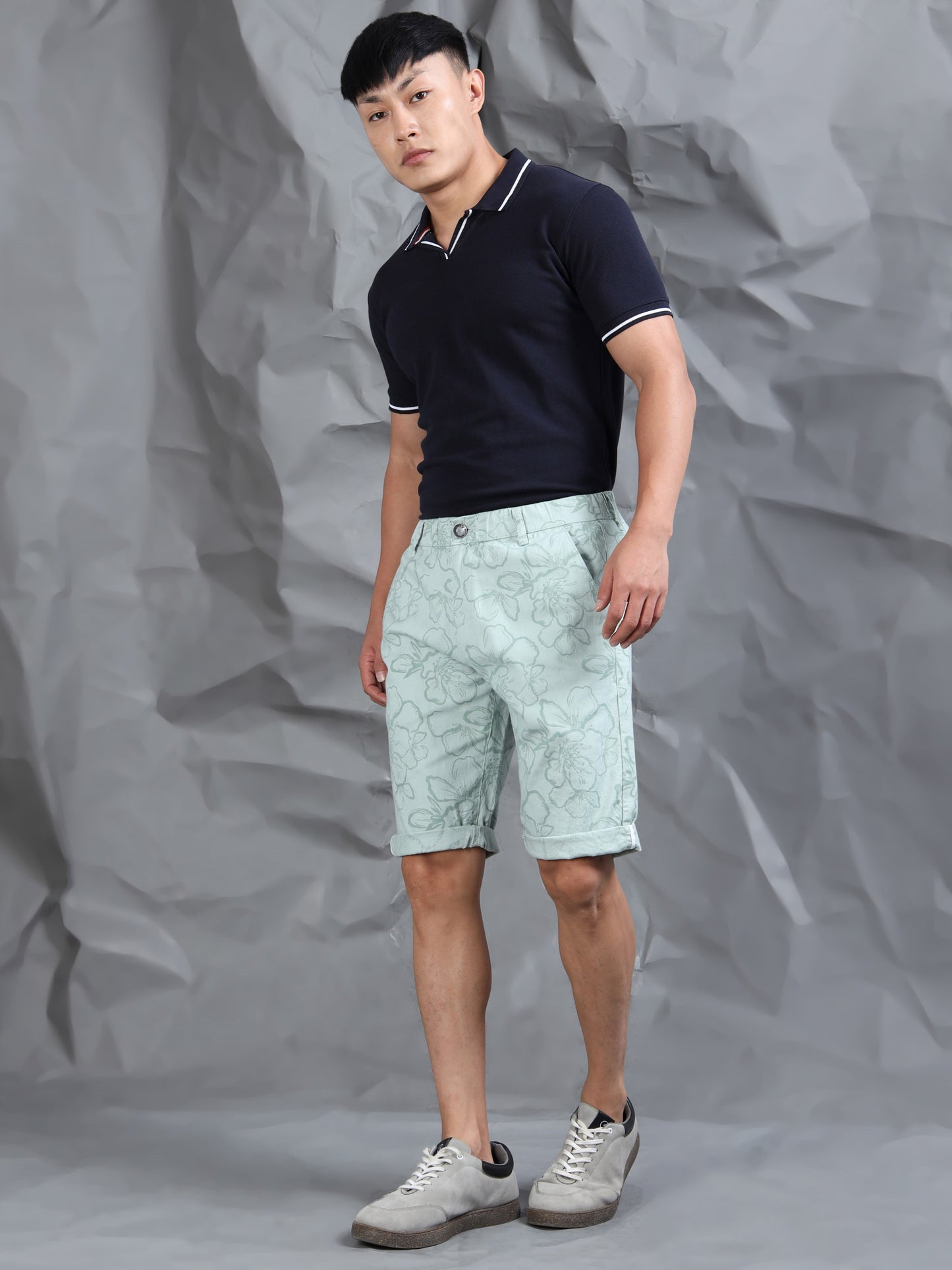 Cotton Lycra Casual Mint Printed Shorts