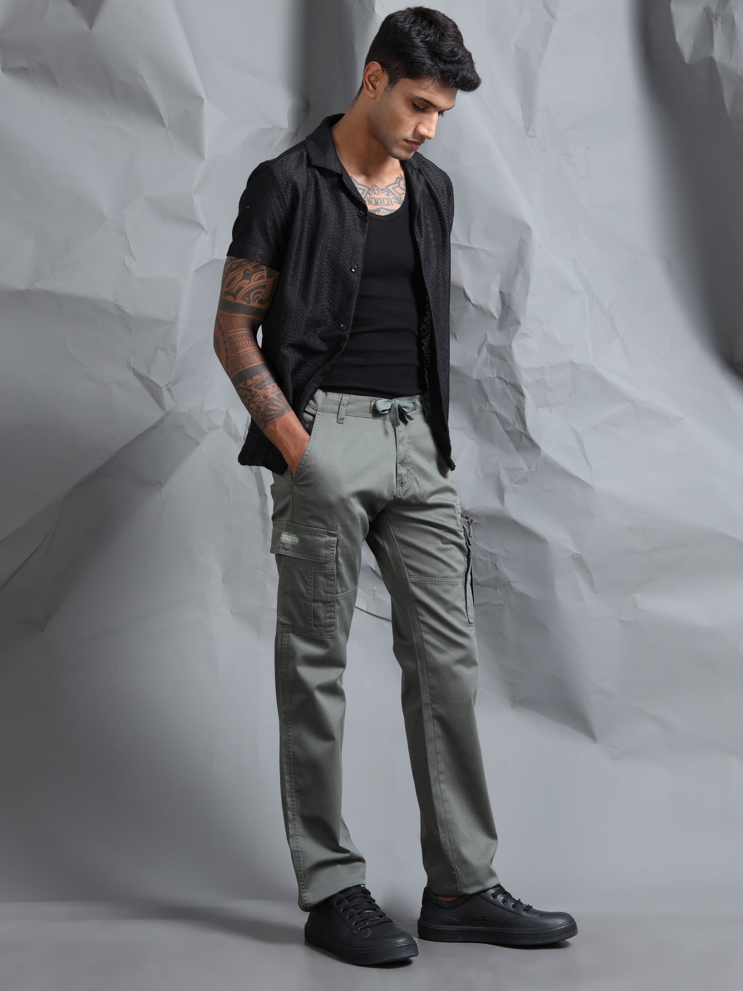 Cotton Lycra Green  Cargo Pant with 8 Pockets