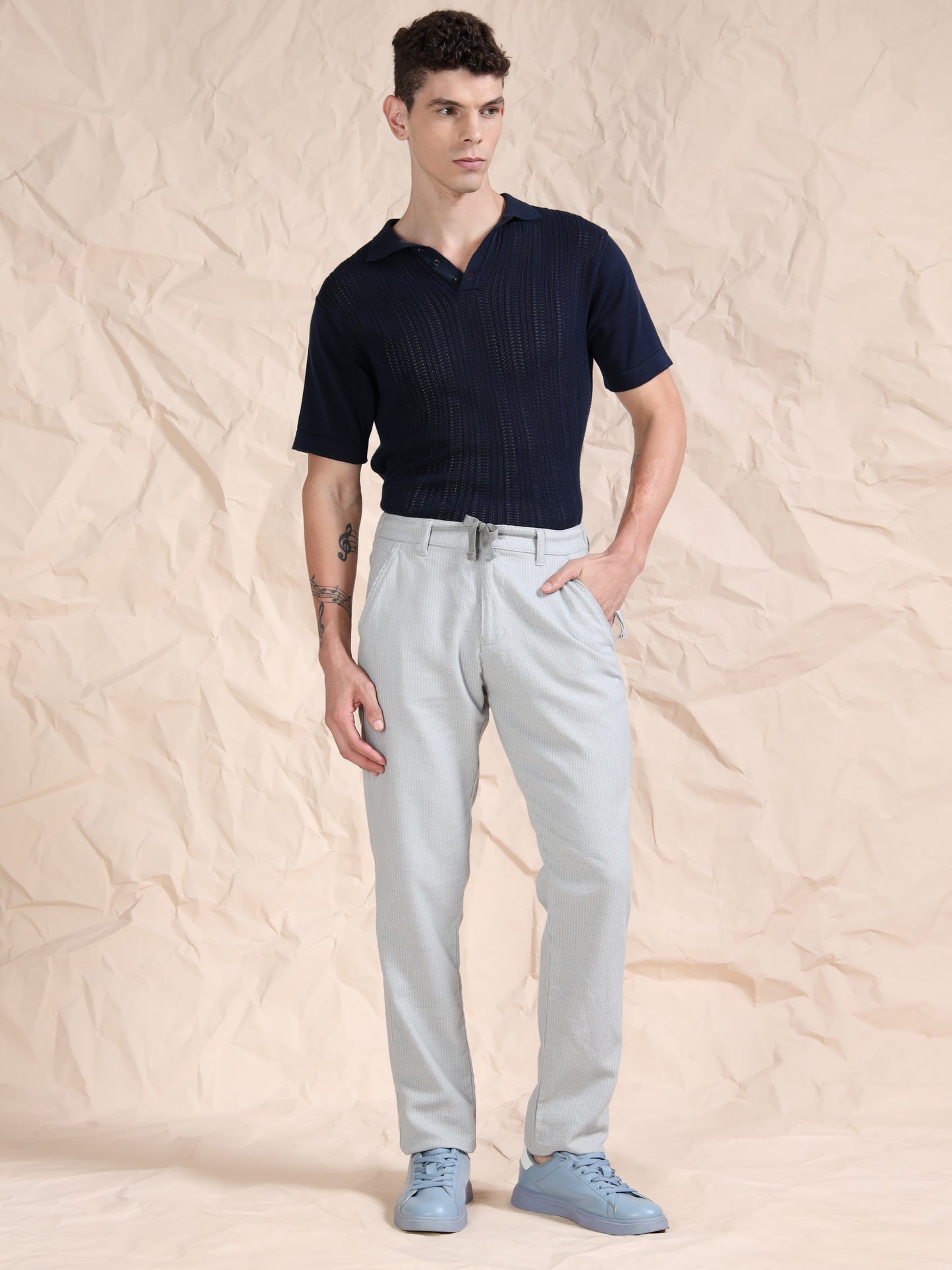 DK Grey Cotton Striped Mid Rise Pyjama