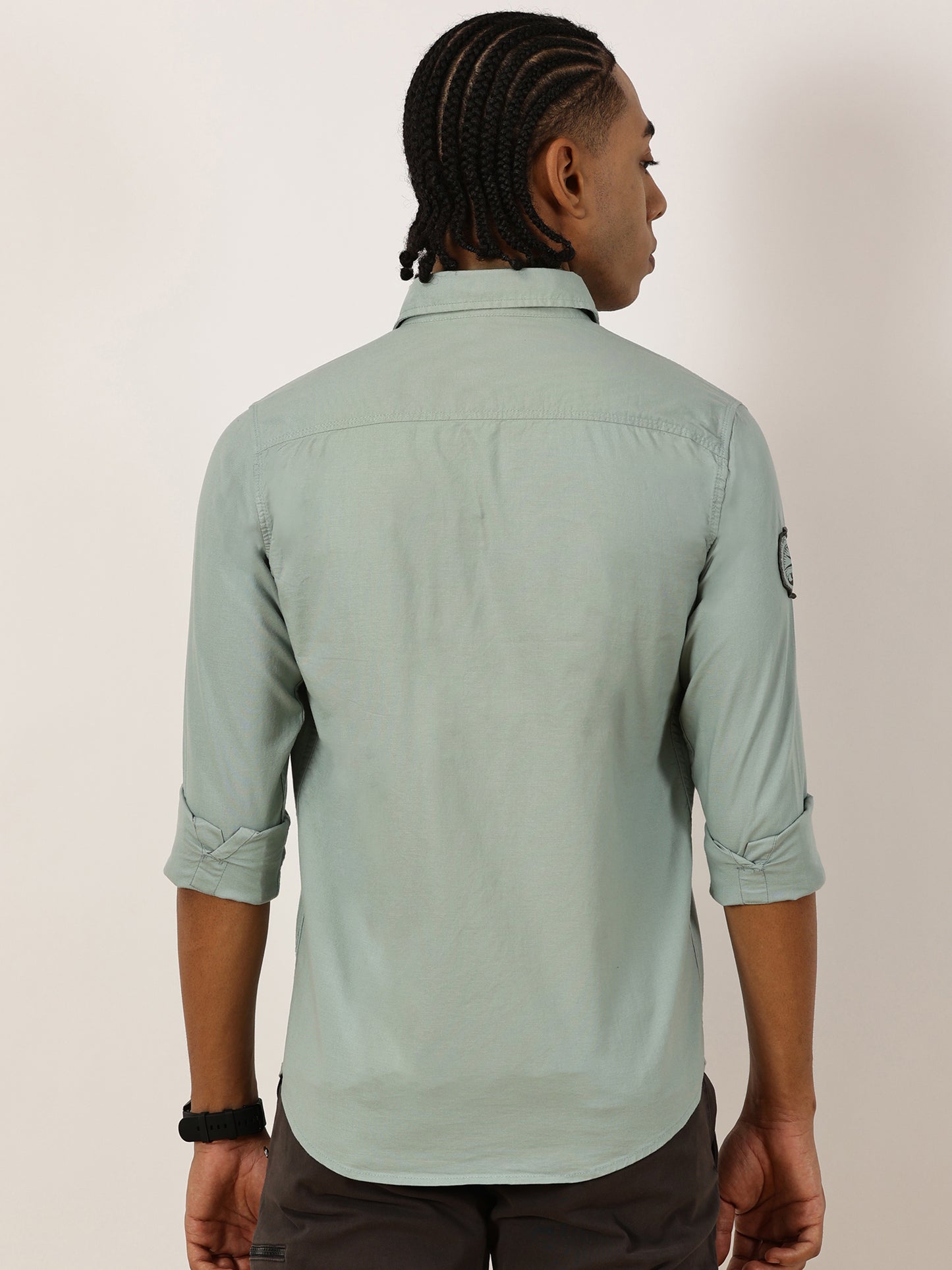 Zip Pocket Stretchable Green Cargo Shirt